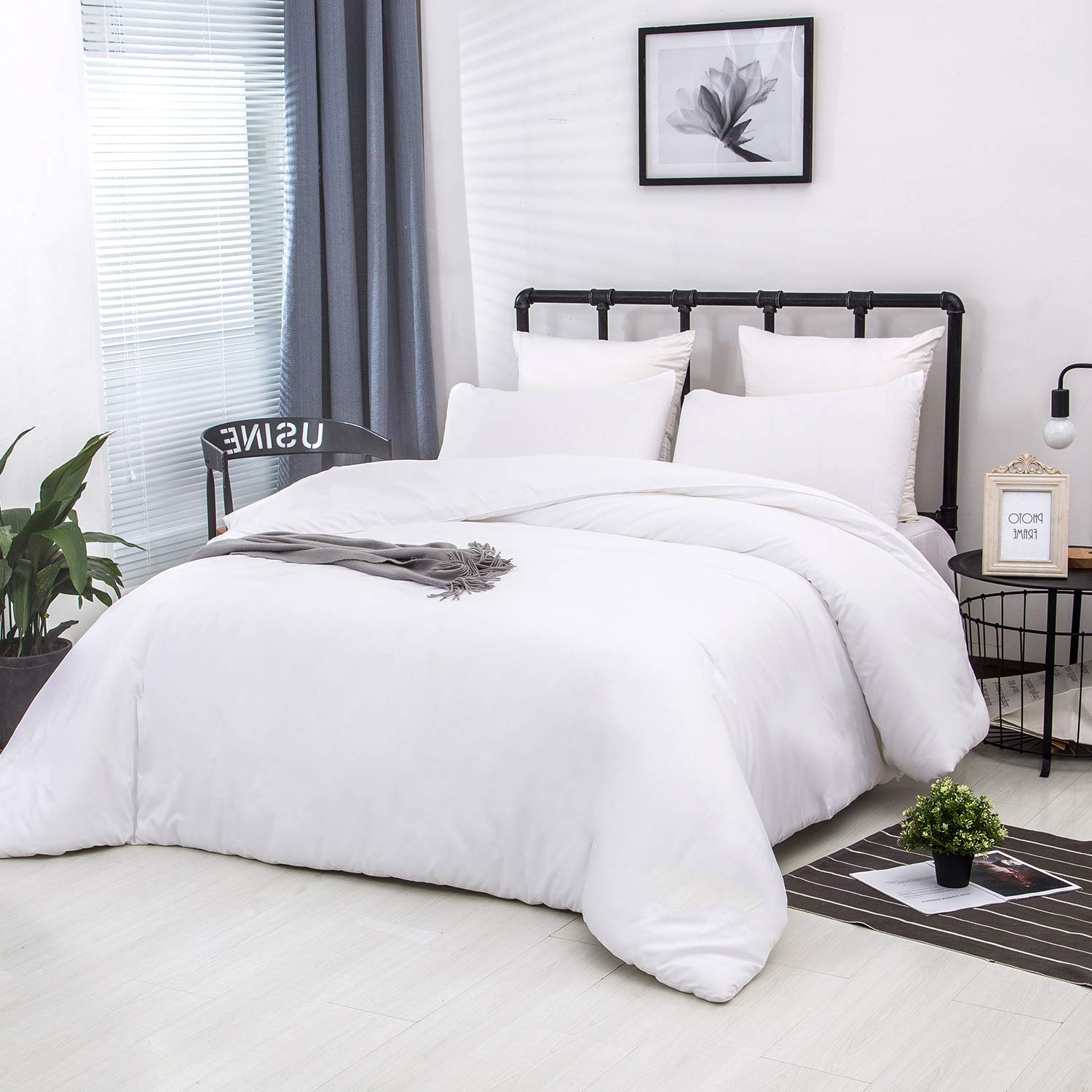 Luxlovery White Full Comforter Set - 3 Piece Solid Soft Breathable Modern Bedding Set with Quilt & Blanket | Perfect for Master Bedroom, Guest Room & Dorm Decor
