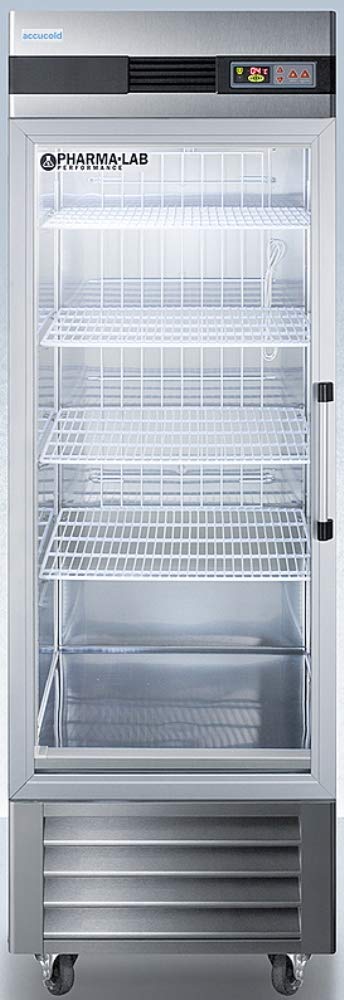 Summit ARG23MLLH 23 Cu.Ft. Upright Pharmacy Refrigerator - Glass Door, Auto Defrost, Left-Hand Swing, Stainless Steel Cabinet - Ideal for Pharmacies, Hospitals & Medical Storage