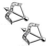 14G Body AccentzTM CZ Bow & Arrow Nipple Ring Bars - Hypoallergenic Surgical Steel Body Jewelry Pair for Piercing Lovers | Perfect for Everyday Wear, Night Out & Body Piercing Enthusiasts