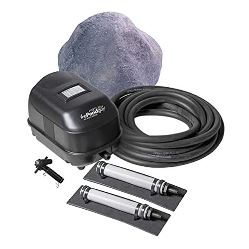 The Pond Guy Complete Pond Aeration Kit - 2 Diffuser Sticks, Oxygen Pump for Koi & Fish Ponds, Outdoor Water Garden Aerator with Diaphragm Compressor, Air Line & Rock Cover | Improve Water Quality for Healthy Fish | Perfect for Backyard Ponds, Water Features & Aquatic Gardens