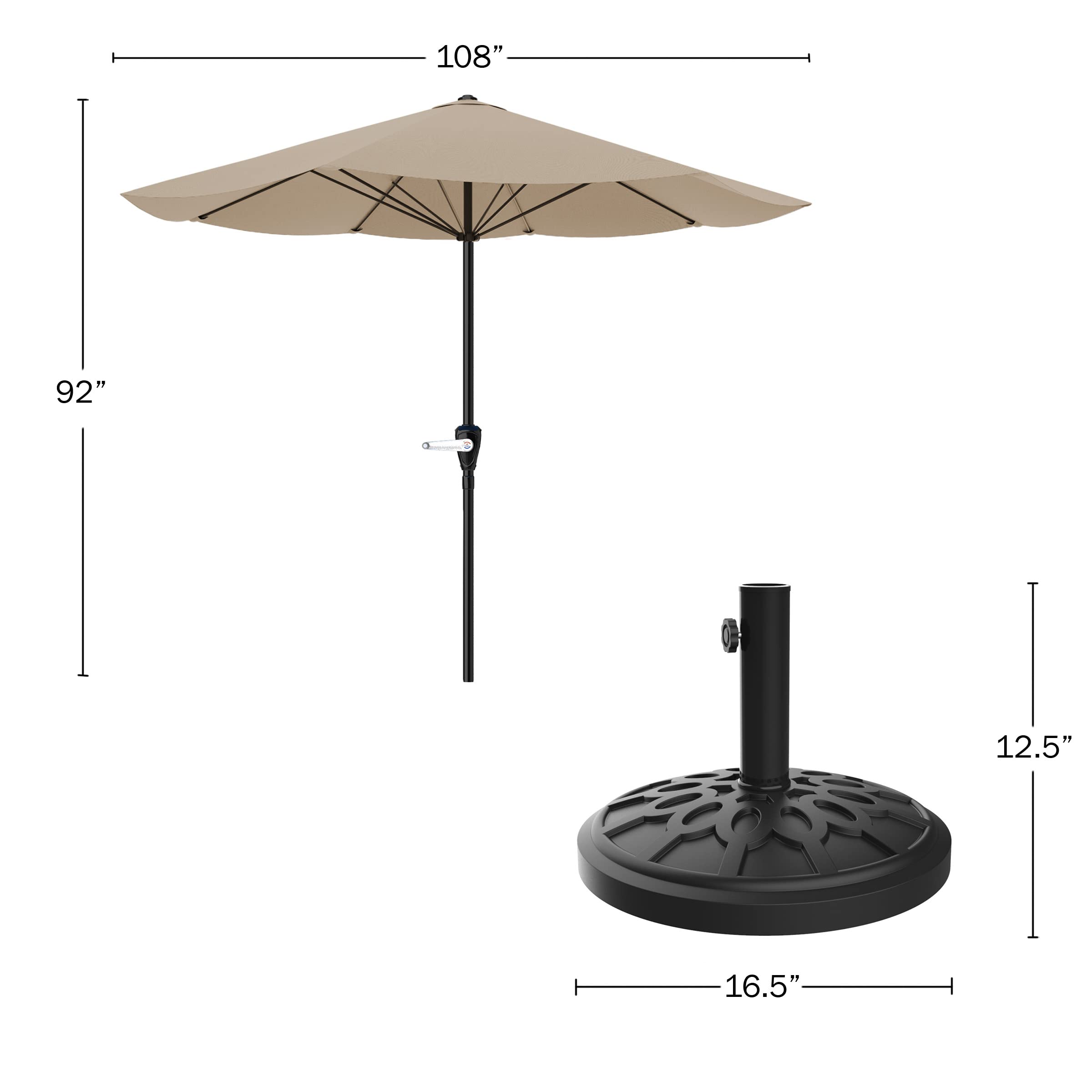 Pure Garden Patio Umbrella with Stand - Outdoor Sun Shade for Deck, Poolside, and Backyard - Heavy Duty Steel Frame & Wind Vent Design