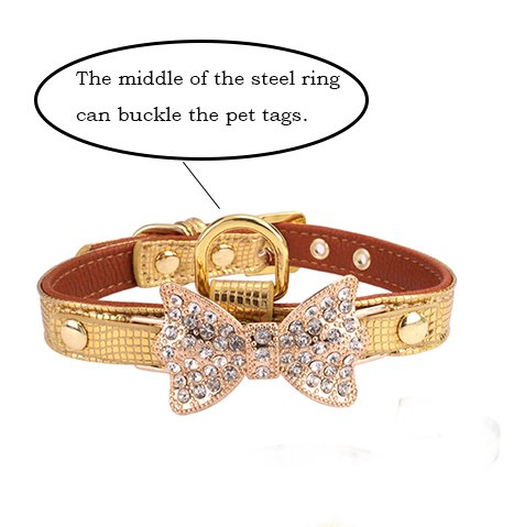 **LOVPE Gold Bling Diamond Glitter Leather Fashion Collar with Ring for Small Dogs & Cats - XS, Red | Walking, Travel, Party & Gifts for Puppy, Kitty, Poodle, Bulldog & Yorkshire Terrier**    *(Use for daily walks, pet parties, travel adventures, and stylish photo shoots!)*