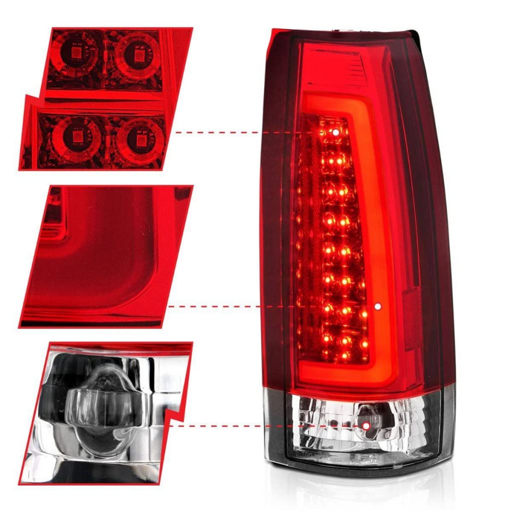 ANZO LED Tail Lights for Chevy Tahoe 1995-2000 - Red/Clear Lens with Chrome Housing (Pair 311346) | Upgrade Your Truck's Style & Safety for Night Driving & Off-Road Adventures