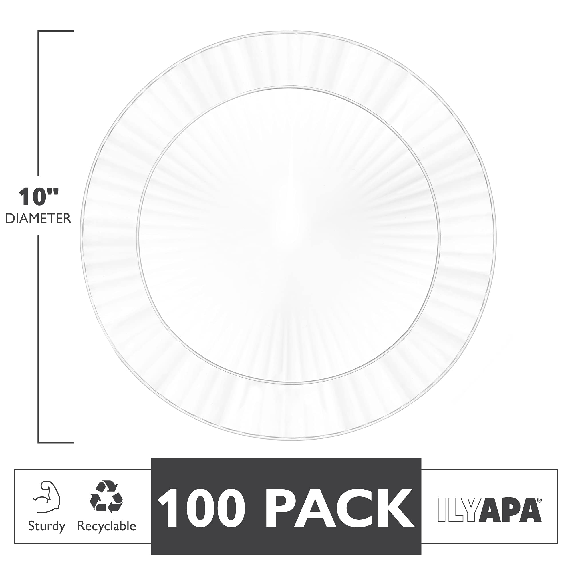 Ilyapa 100-Pack 10-Inch Clear Plastic Disposable Dessert Plates - Appetizer & Cake Plates for Parties, Weddings, Birthdays - Perfect for 100 Guests - Elegant Dinnerware for Events & Celebrations