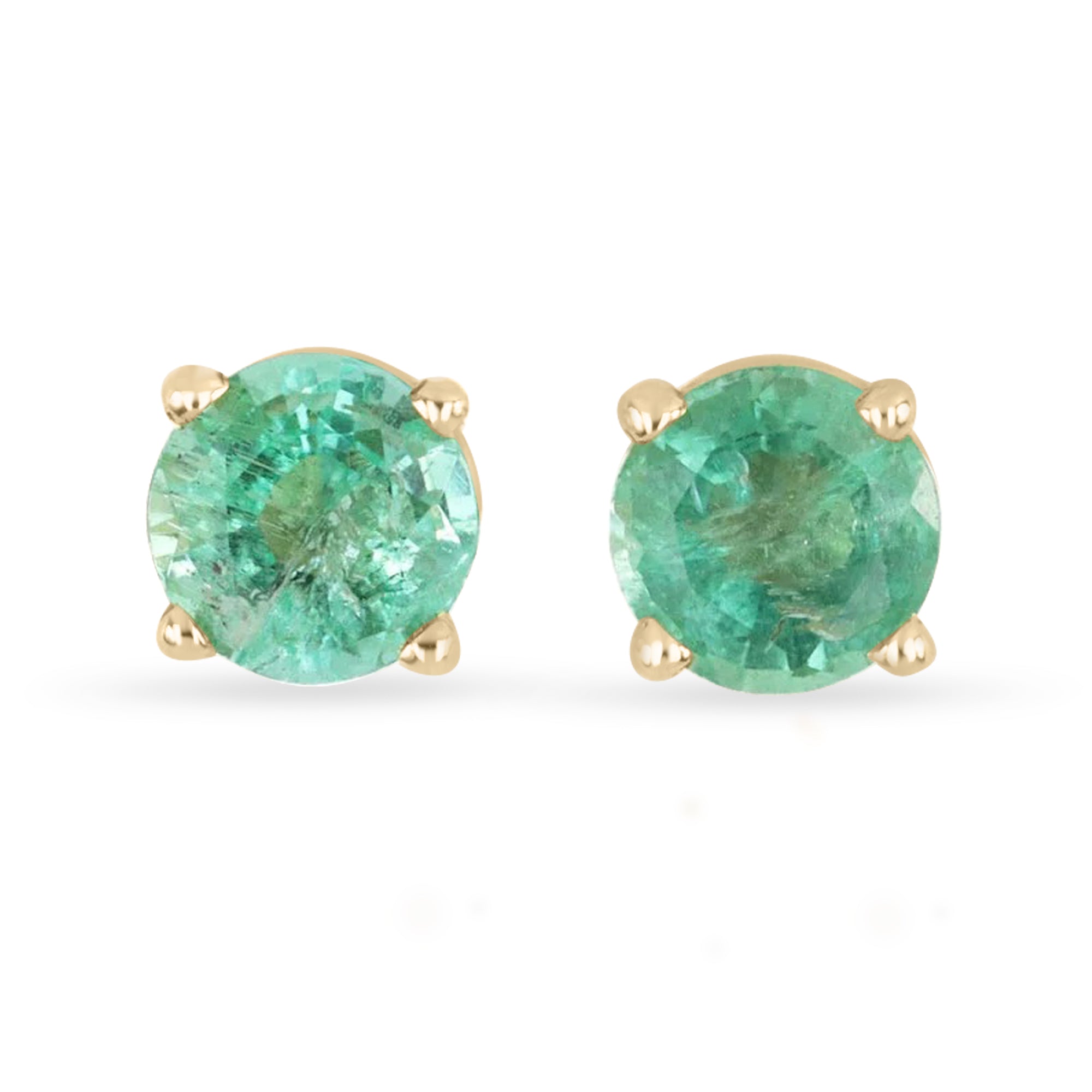 1.0tcw Timeless Green Emerald Round Cut Prong Earrings 14K Gold - Elegant Jewelry for Weddings, Parties & Special Occasions
