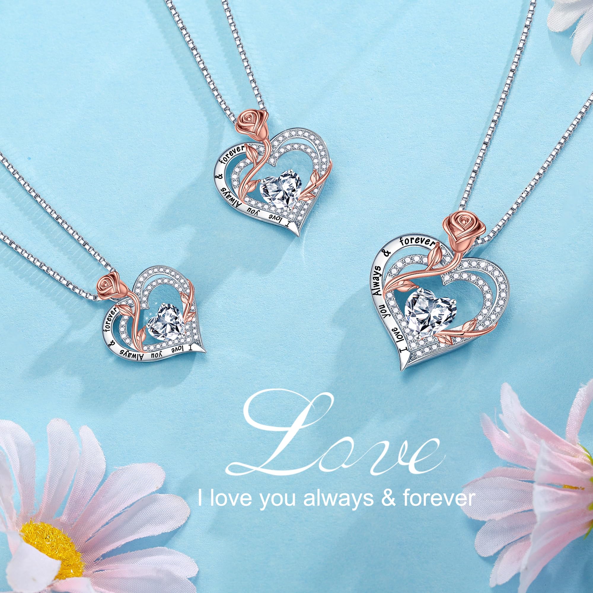 MOOSEA 1-3 ct D Color VVS1 Moissanite Rose Heart Necklace - Anniversary & Birthday Gift for Wife, Girlfriend, Women | Perfect for Valentine's Day, Wedding, Proposal & Romantic Occasions