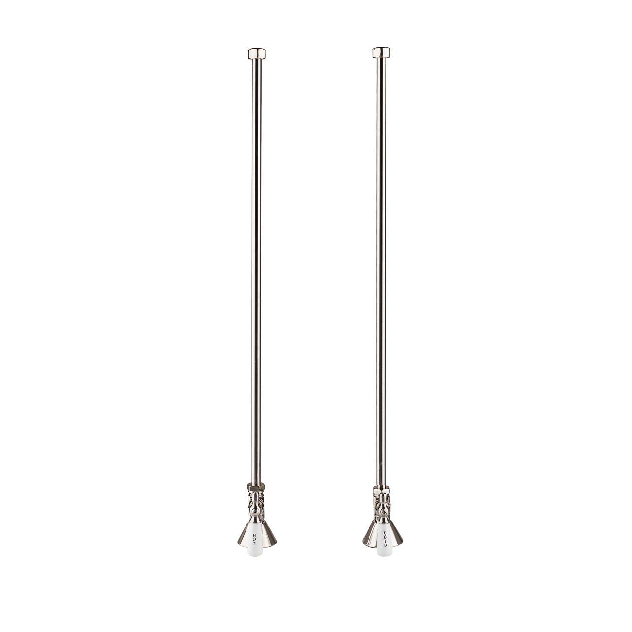 Vintage Tub & Bath Straight Supply Lines with Porcelain Lever Handle - Chrome Plated Brass Water Shutoff Valves for Sink, Toilet & Faucet Installation - Perfect for Bathroom & Kitchen Plumbing Repairs