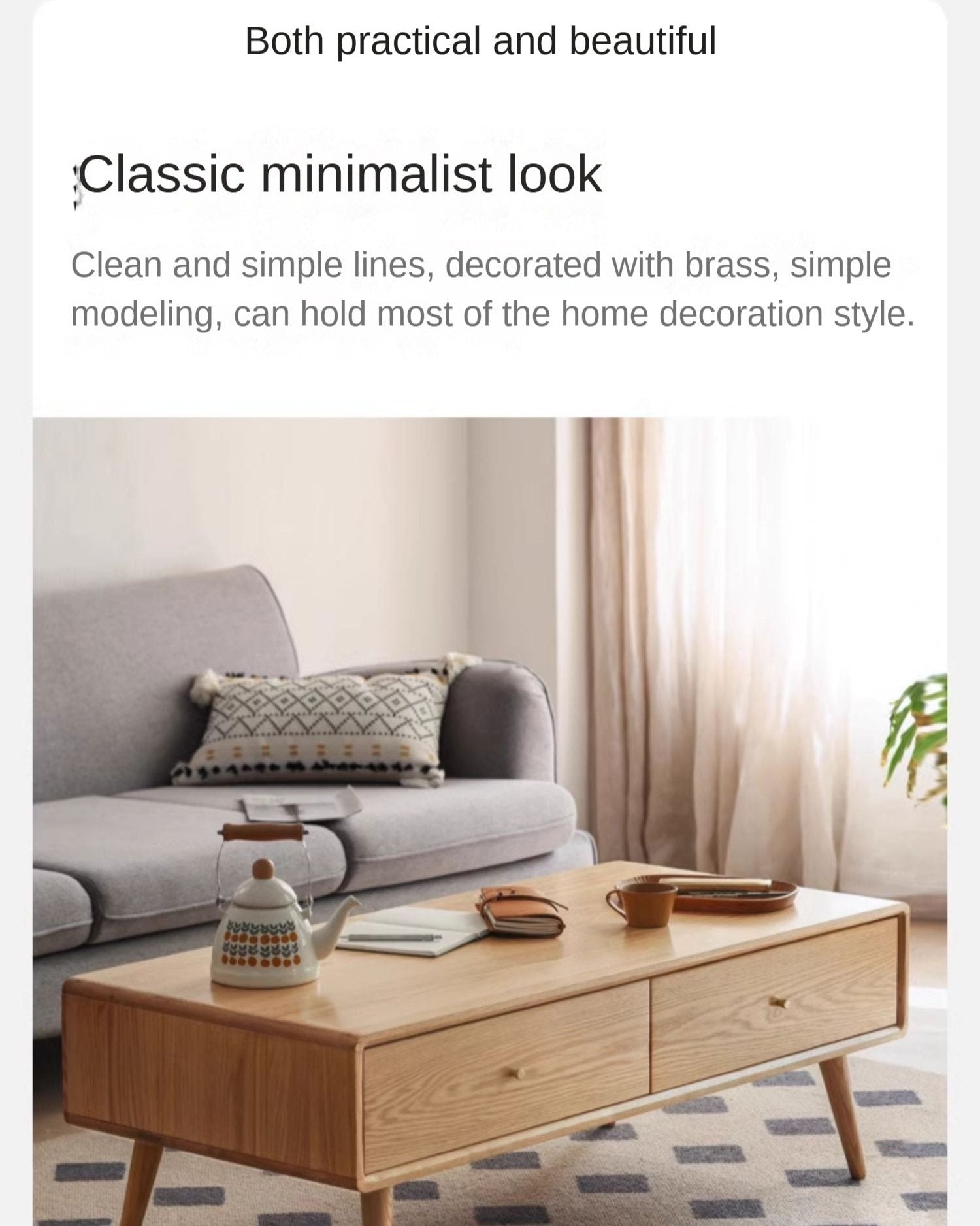 Solid Oak and Ash Wood Modern Nordic Coffee Table - Minimalist Living Room Furniture for Small Spaces and Apartments