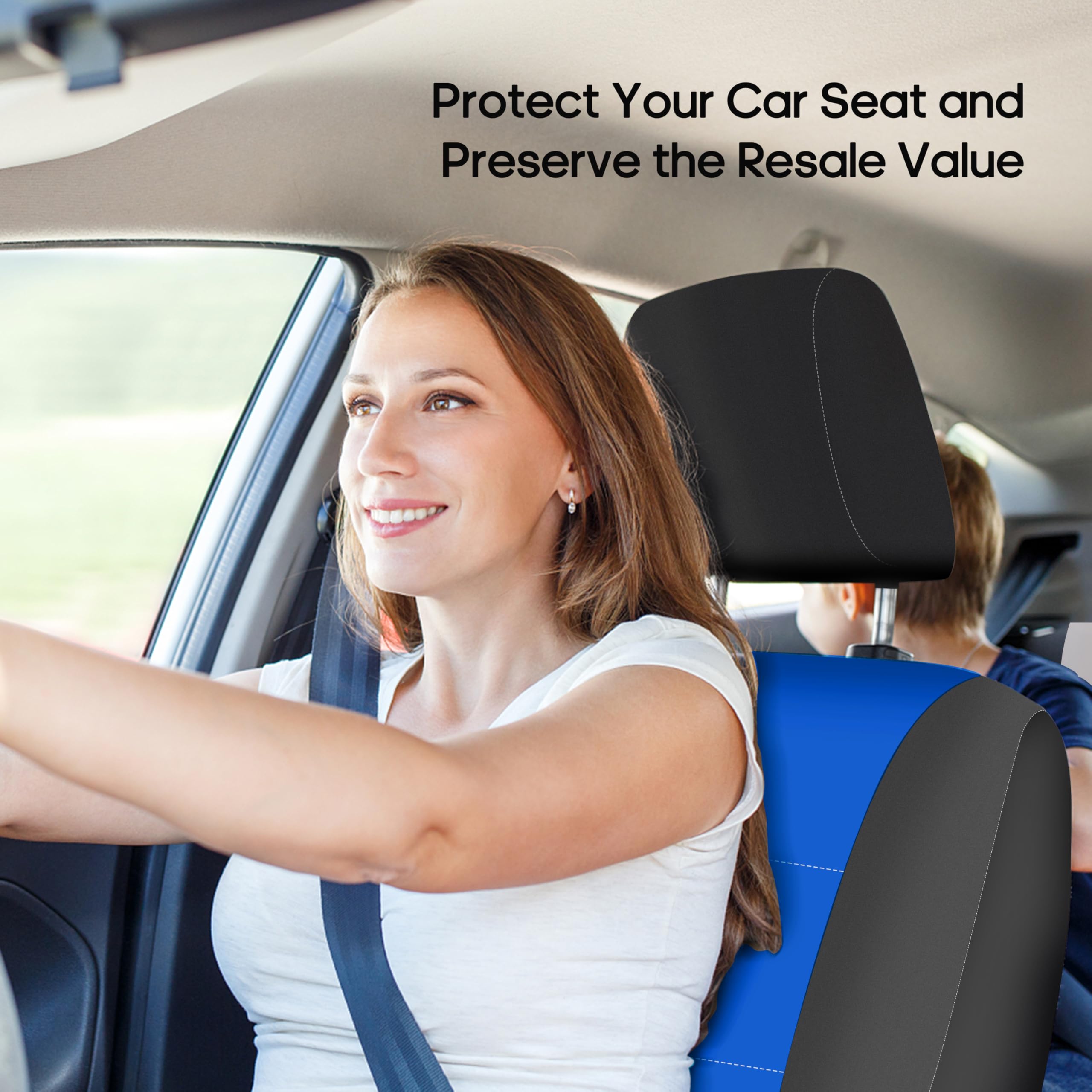 Premium Neoprene Car Seat Covers Full Set - Universal Fit for SUV & Sedan | Airbag Compatible, Split Bench Rear Seat, Low Back Front Seat Covers | Machine Washable & Durable | Perfect for Road Trips, Daily Commute & Pet Protection (Blue)
