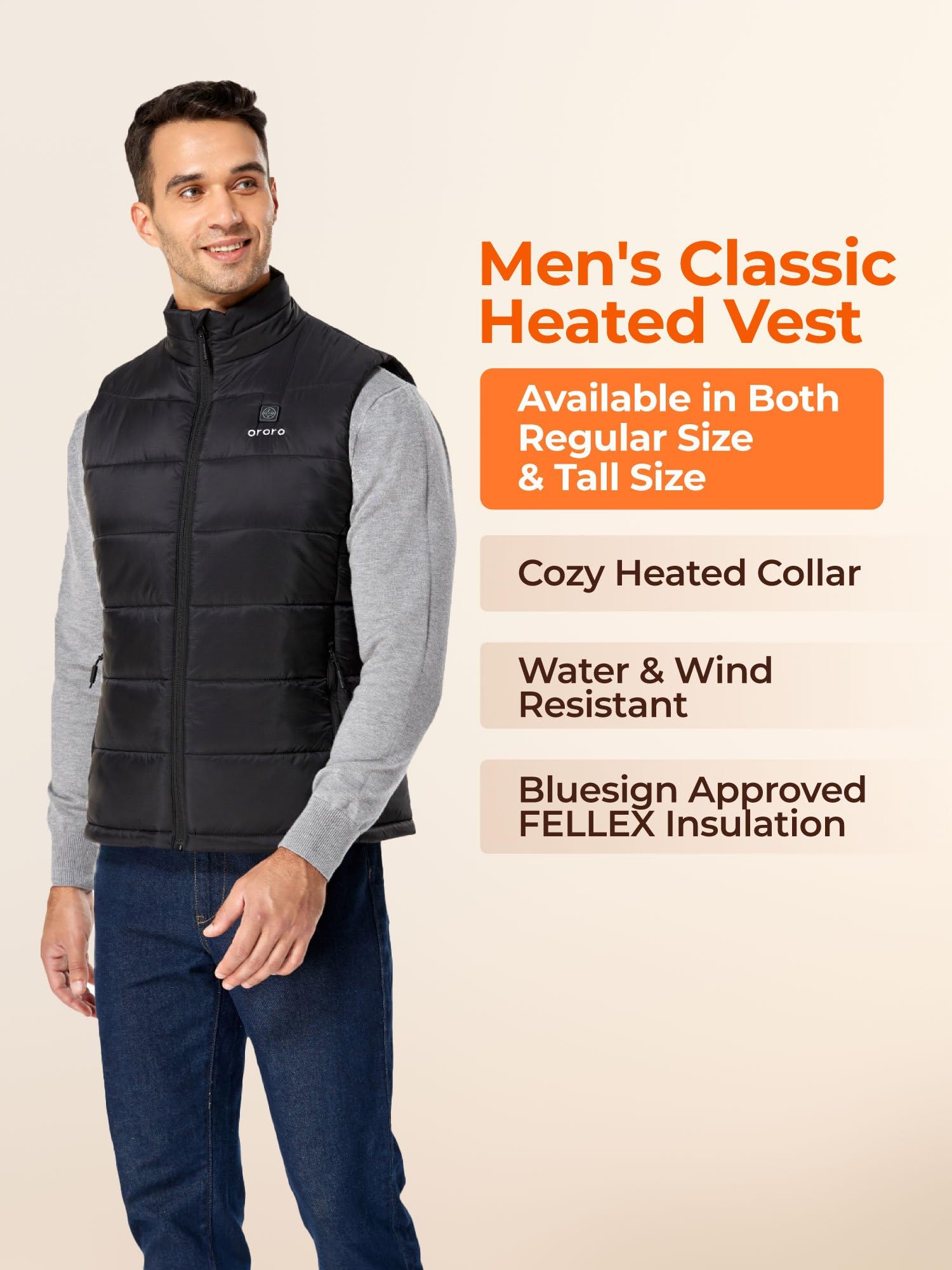ORORO Men's Lightweight Heated Vest with Rechargeable Battery Pack - Winter Warm Electric Jacket for Outdoor Activities, Hunting, Camping & Work