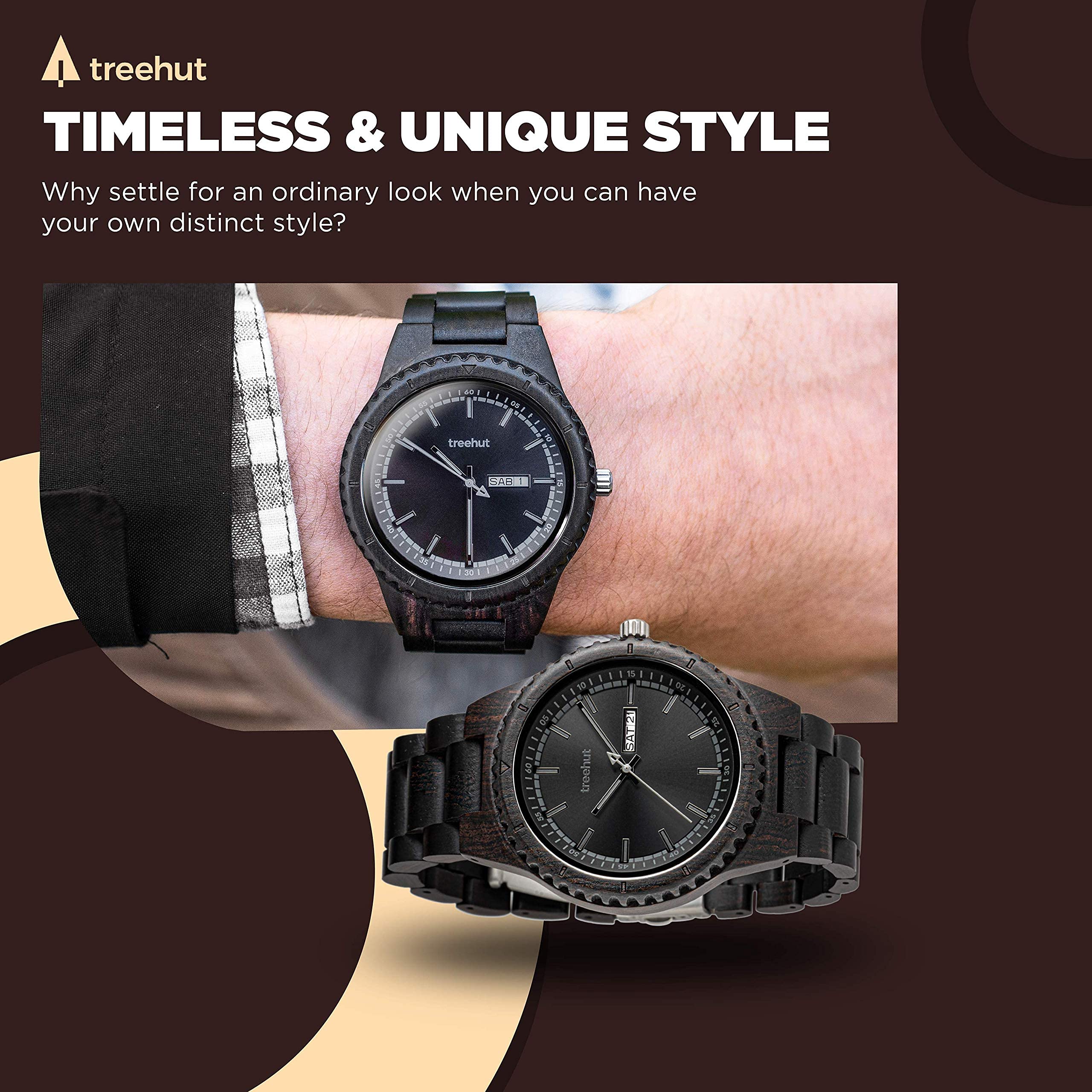 Men's Wooden Watch - Japanese Quartz Movement, Ebony Wood Strap - Stylish & Durable for Outdoor & Office