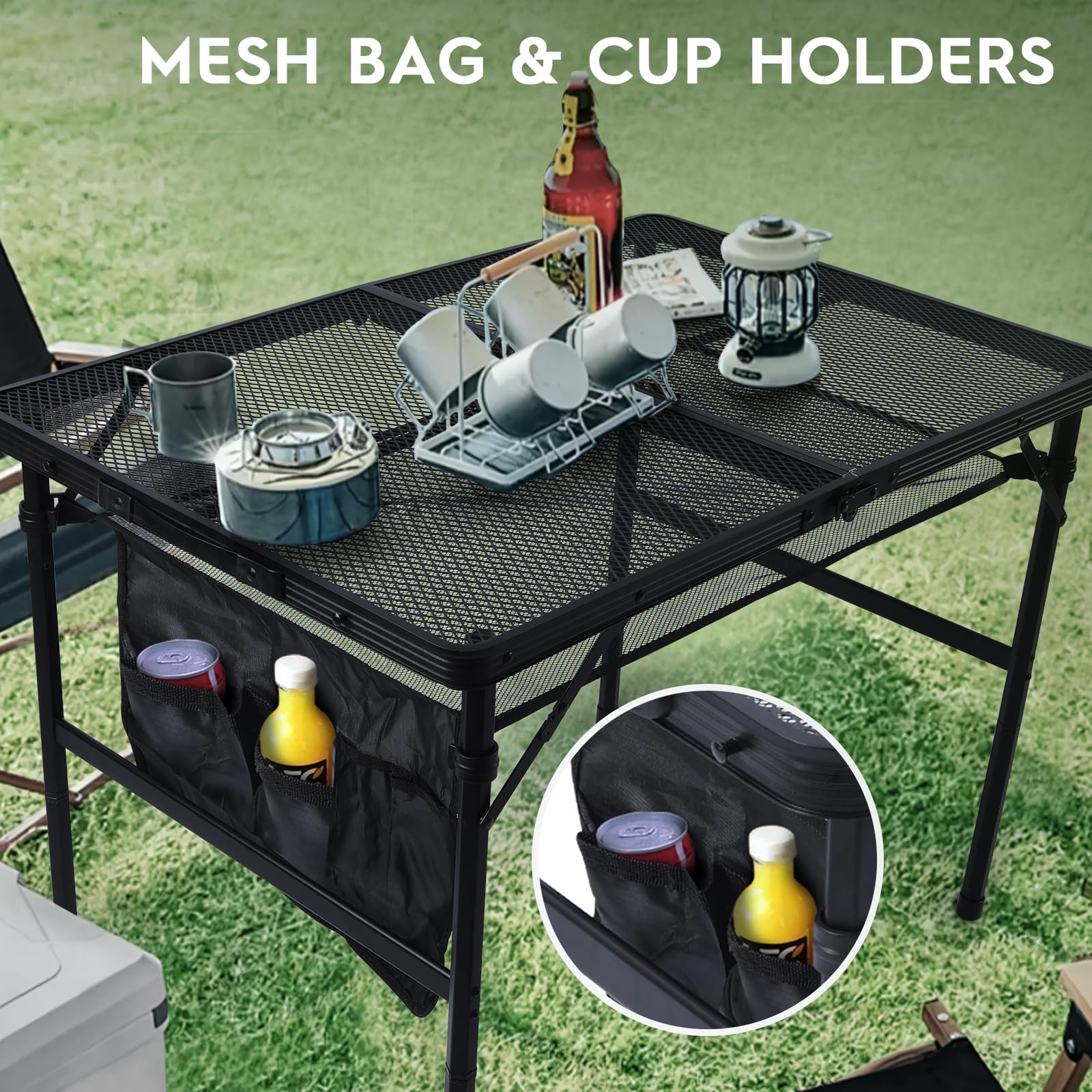 3x2 FT Folding Grill Table - Portable Adjustable Height Camping Table with Desktop & Storage Bag - Lightweight Outdoor Picnic BBQ Table for Backyard, Tailgating & Beach Parties
