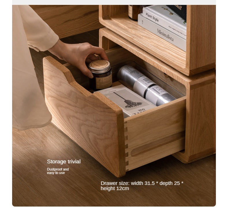 Rotating Oak Solid Wood Side Table Nightstand - Modern Bedroom Furniture for Small Spaces, Living Room, Office & Dorm
