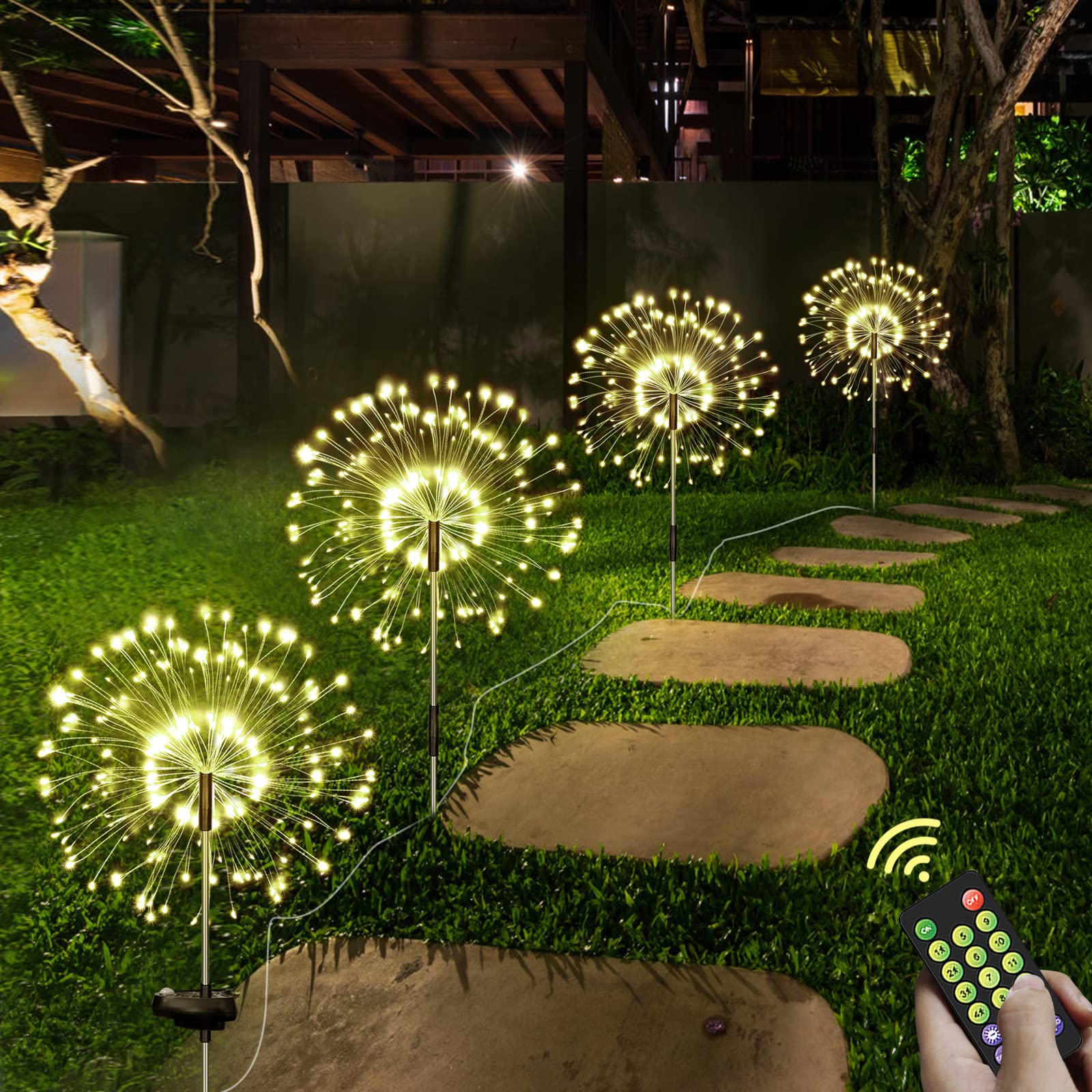 **MIDDIA Solar Powered Firework Garden Lights - Waterproof Outdoor Pathway & Lawn Decor, Sparkling Flower Night Lights for Yard, Wedding, Party, Christmas & Holiday Decorations with Remote Control - Perfect for Patio, Garden, Walkway & Landscape Lighting**