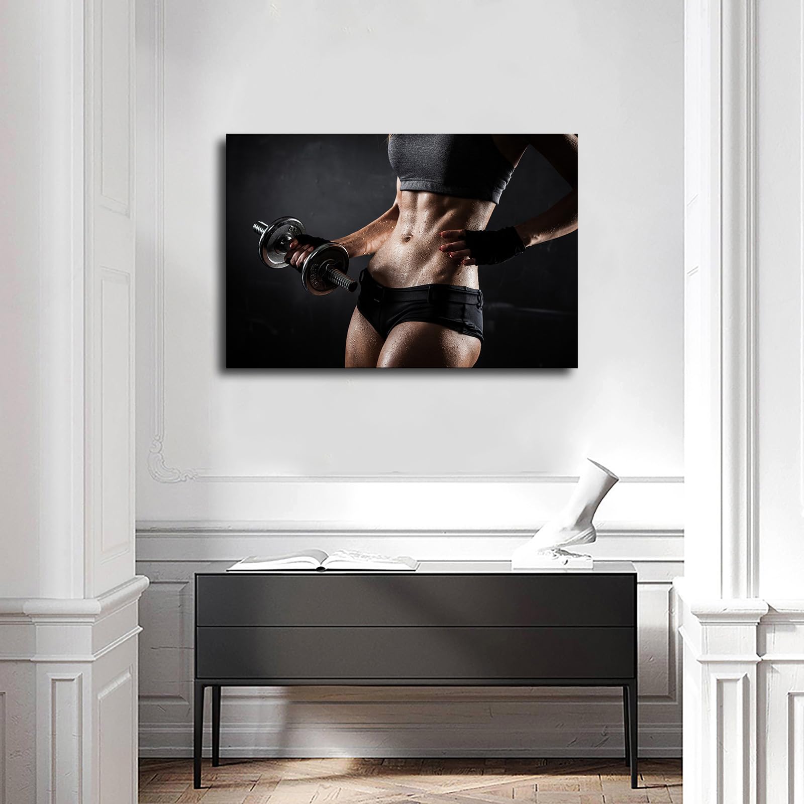 Premium Fitness & Yoga Motivational Canvas Wall Art - 24x36 Inch Framed Gym Dumbbell Workout Poster for Women, Home Decor Perfect for Bedroom, Living Room & Children's Room - Ideal for Yoga Studios, Home Gyms & Fitness Inspiration