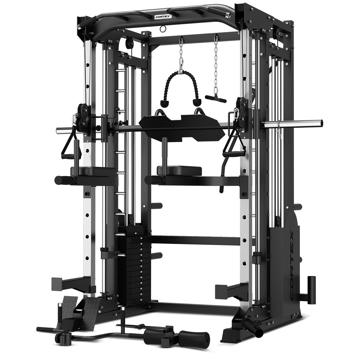 CORTEX SM 25 6-in-1 Power Rack with Smith Machine & Cable System - Includes 48kg Revolock V2 Adjustable Dumbbells + 100kg Weight Set for Home Gym Strength Training & Full-Body Workouts
