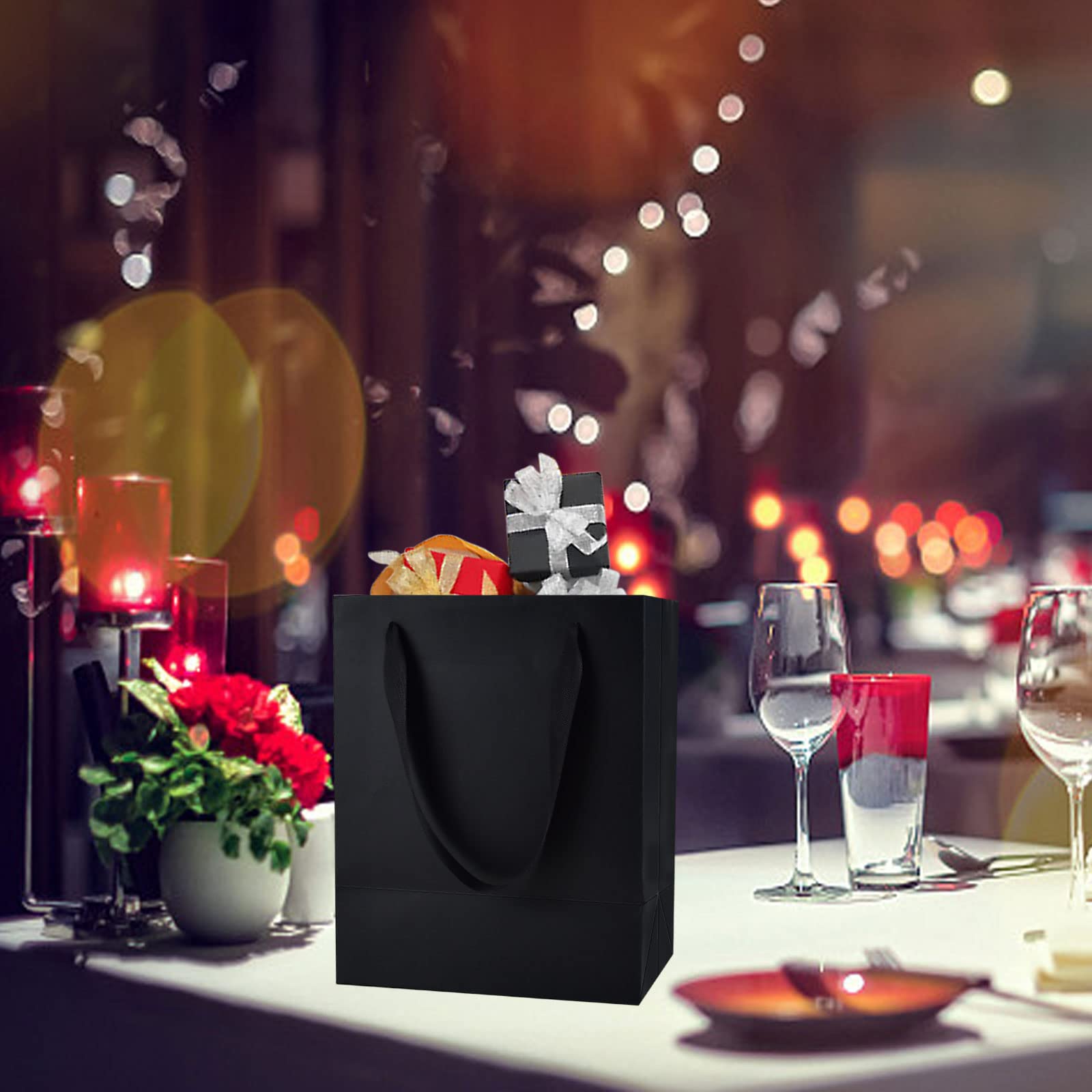 HUAPRINT 30 Pack Black Matte Gift Paper Bags with Handles - 8x5x10 Inch Premium Retail & Wedding Favor Bags - Perfect for Parties, Bridal Showers, and Holiday Gifting