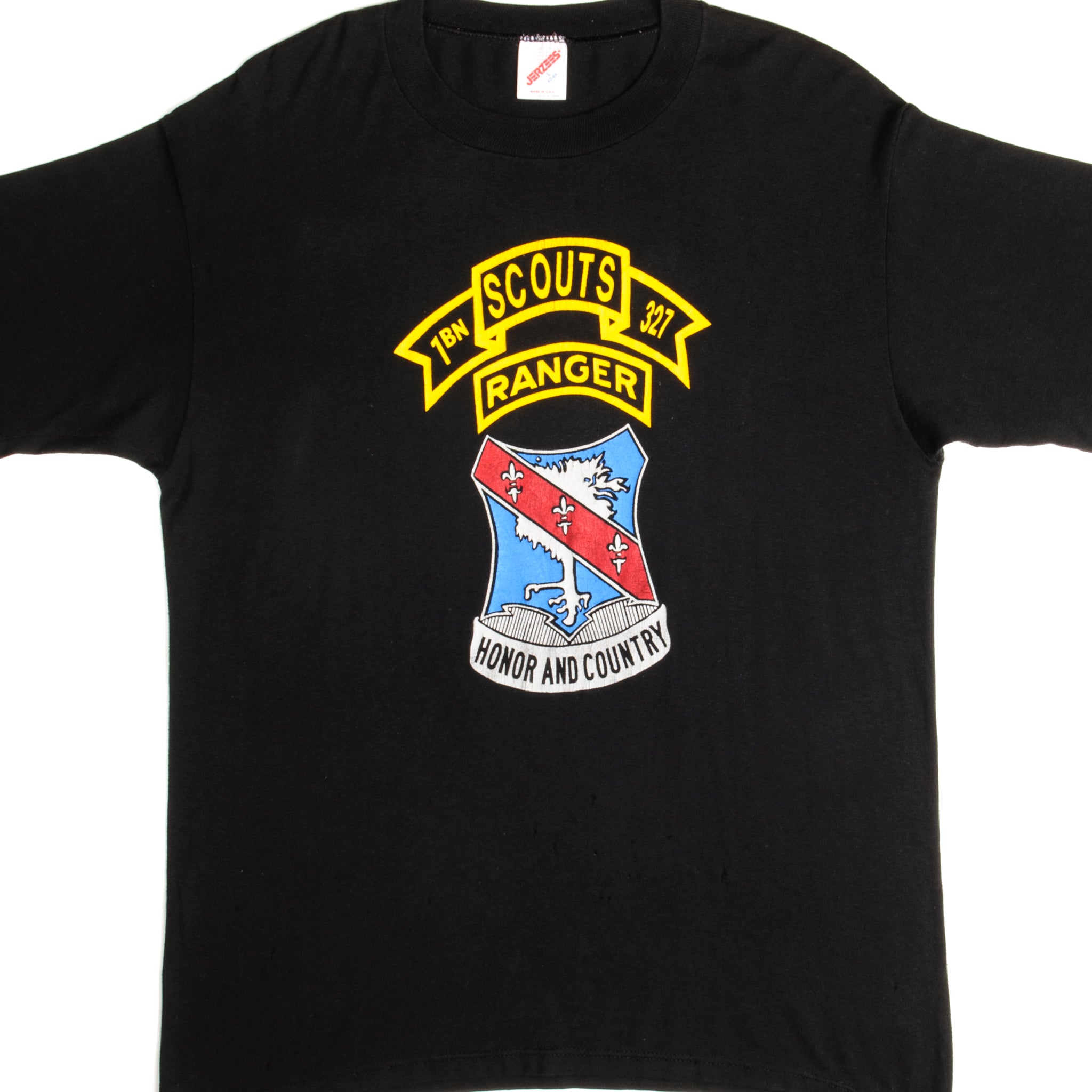 Vintage US Army 1BN 327th Scouts Ranger Tee Shirt - 1990s Retro Military T-Shirt - Medium Size - 100% Made in USA - Perfect for Military Enthusiasts, Collectors & Casual Wear