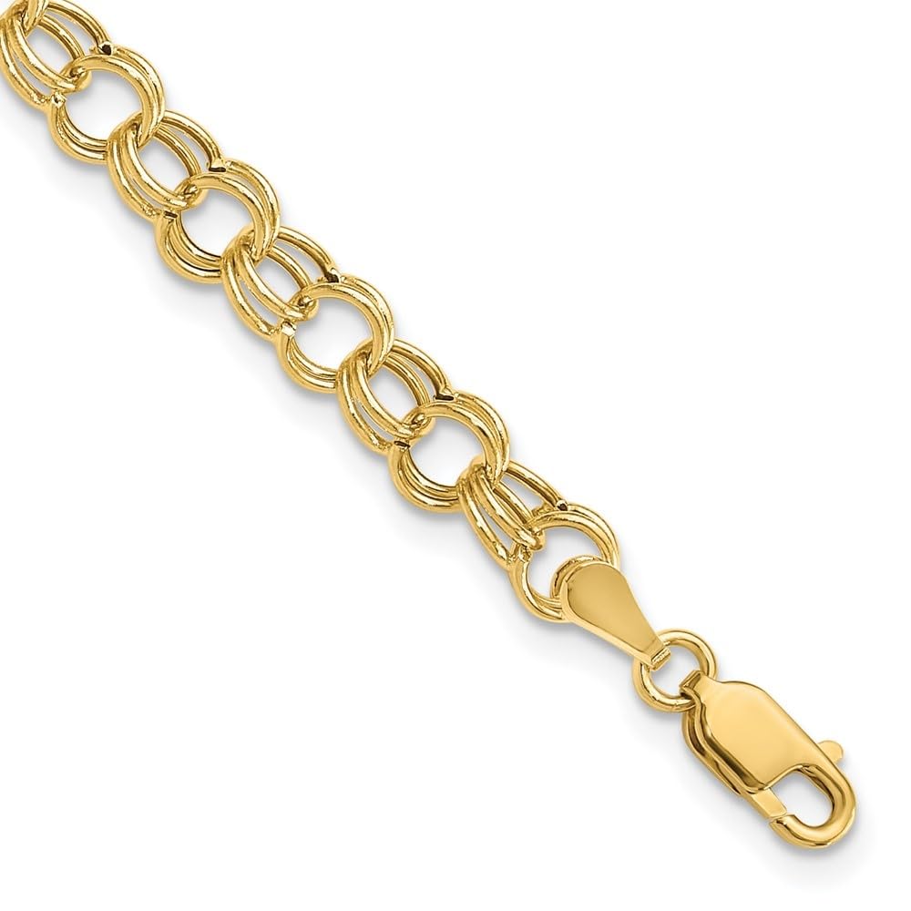 10k Yellow Gold Hollow Double Link Charm Bracelet for Women - Elegant & Durable Jewelry Gift for Birthday, Anniversary & Special Occasions