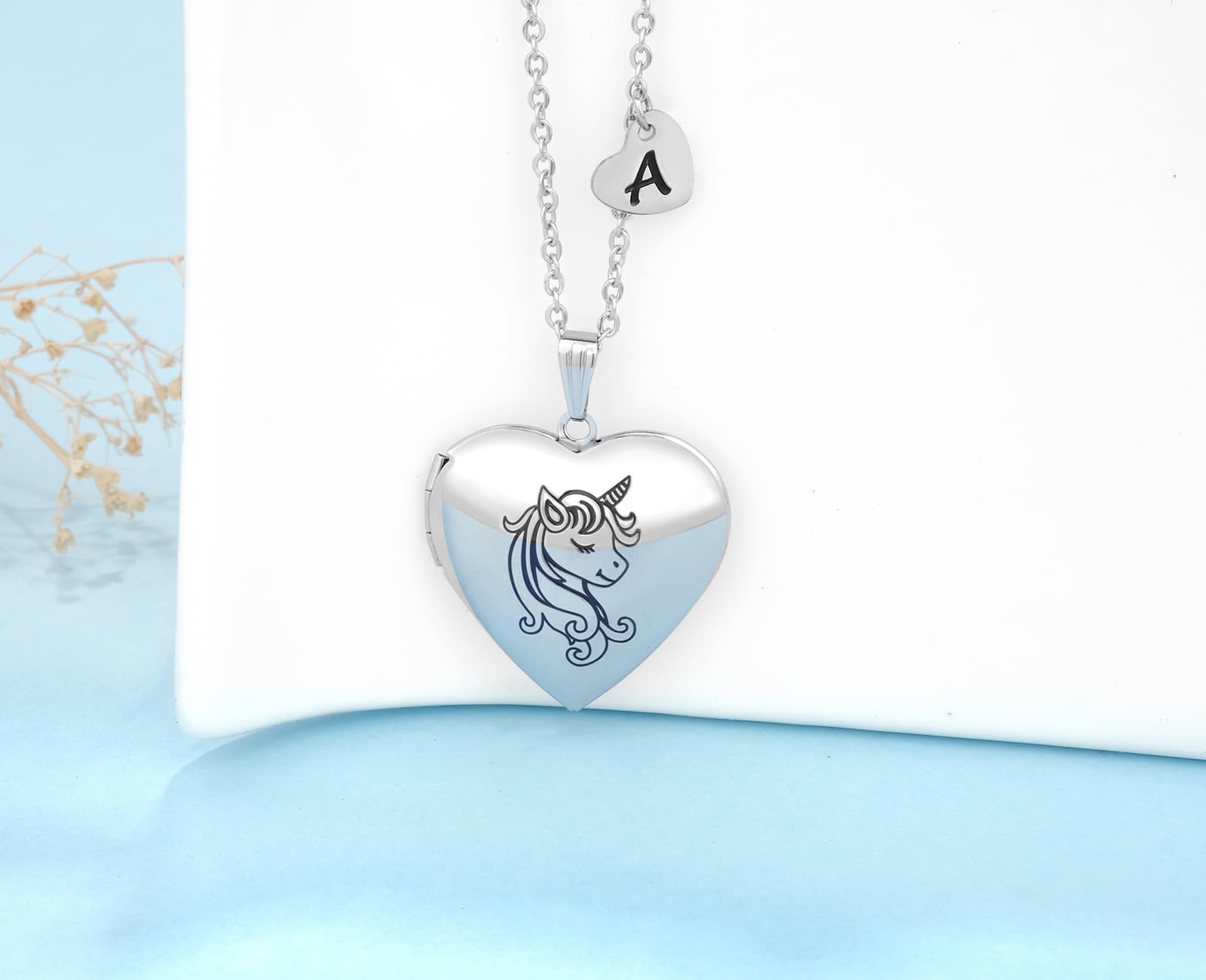 YOUFENG Unicorn Heart Initial Letter Locket Necklace - Personalized Photo Pendant with Enamel Charm, Romantic Gifts for Women, Girlfriend, Wife | Perfect for Valentine's Day, Anniversary & Birthday Presents