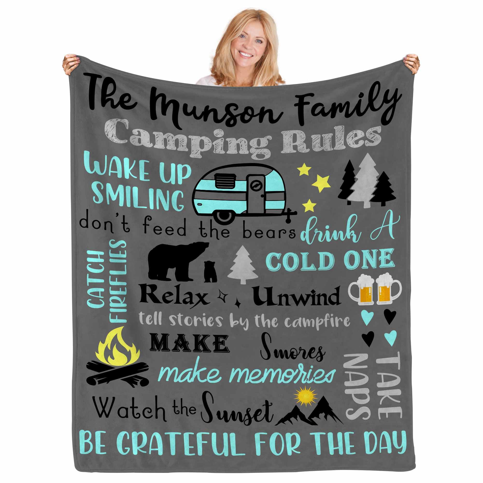 Custom Camping Blanket with Personalized Name - Soft & Warm Flannel Camper Accessories (30