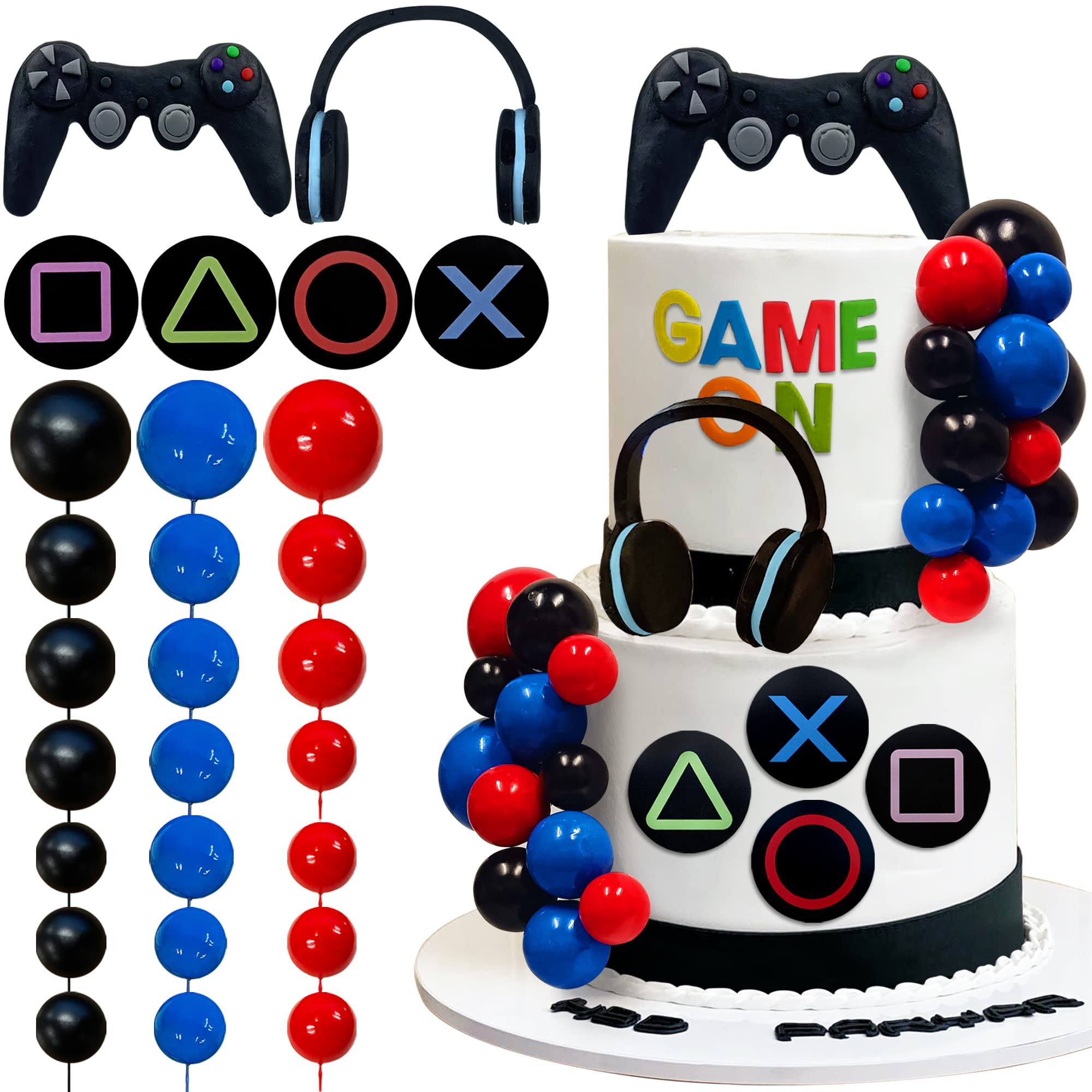 30 PCS Video Game Theme Cake Toppers - Headset, Ball & Controller Cake Decorations for Birthday Parties (Multicolor) | Perfect for Gamer Cakes, Gaming-Themed Celebrations & DIY Dessert Decor