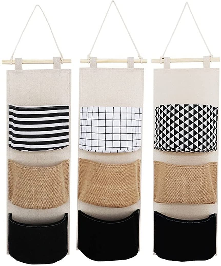 3 Pack Hanging Wall Storage Organizer - Fabric Wall Pockets & Over The Door Magazine Holder Set - Decorative Hanging Shelves for Bedroom, Bathroom, Closet & Door Organization (Perfect for Storing Magazines, Toys, Accessories & Small Items)