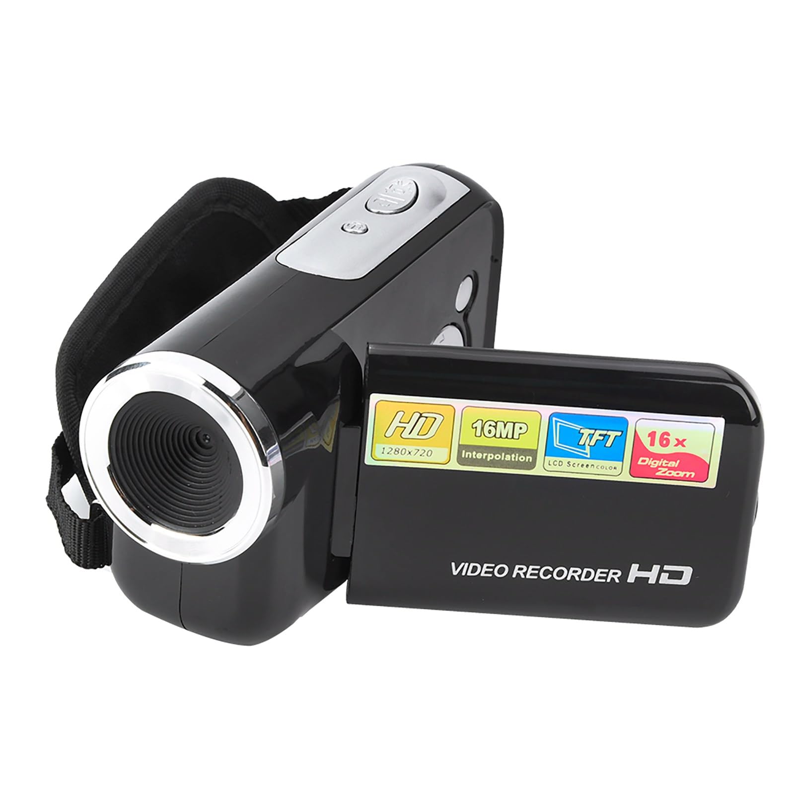 Qiilu 16X HD Digital Video Camera for Kids - Portable Camcorder with TFT LCD Screen (Black) | Perfect for Family Travel, Birthday Parties & School Projects | Vintage Style Digital Camera for Children