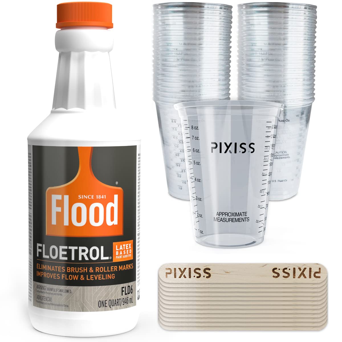 Floetrol Acrylic Paint Pouring Medium Additive - 20 Disposable Mixing Cups & 20 Wooden Stir Sticks for Fluid Art, DIY Crafts, and Home Decor Projects
