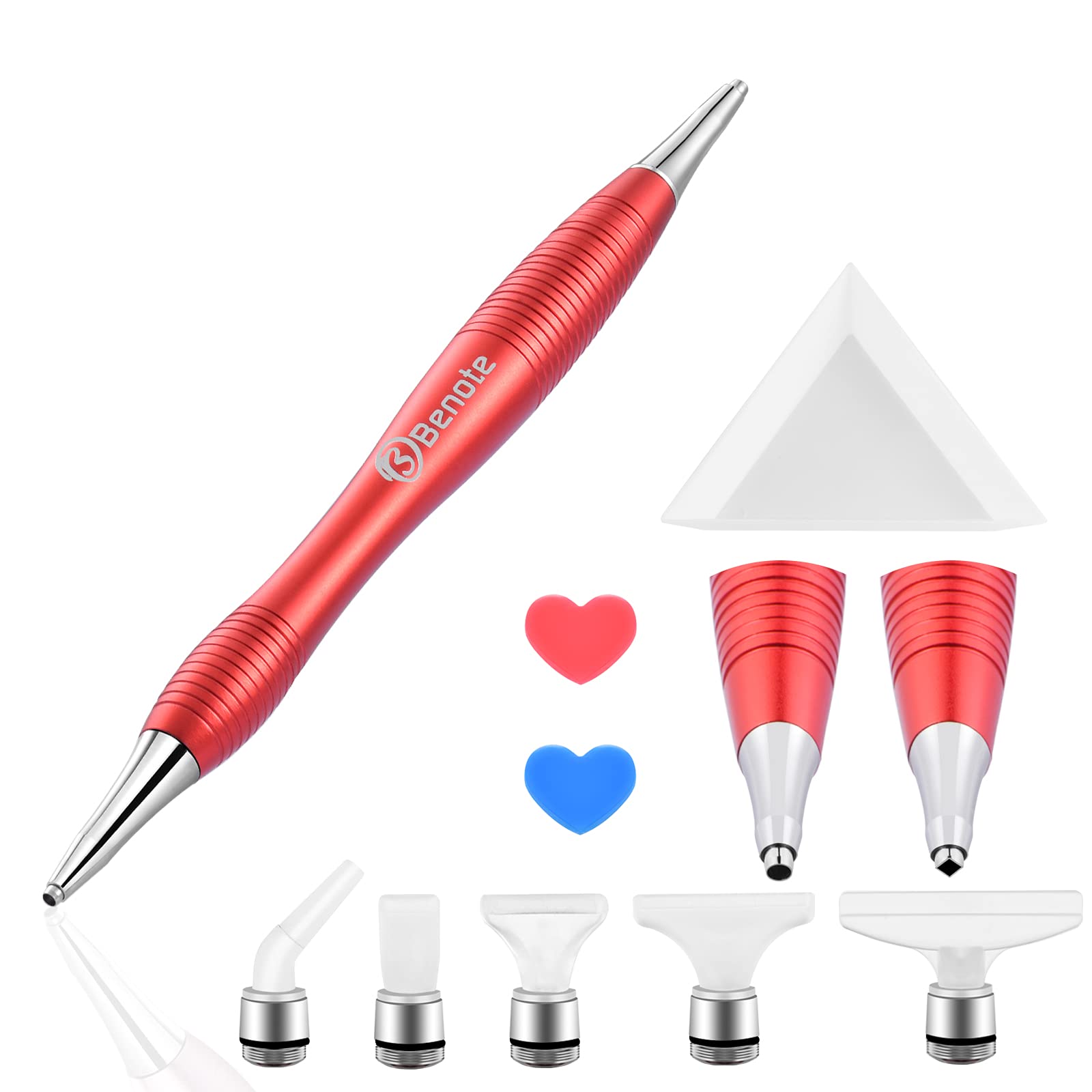 Benote Ergonomic Diamond Art Painting Pen - 5D Diamond Drill Dotz Pen Tool with Multi Replacement Heads & Wax for DIY Cross Stitch, Diamond Painting Kits (Red) | Perfect for Adults Relaxation, Home Decor & Creative Gift Ideas