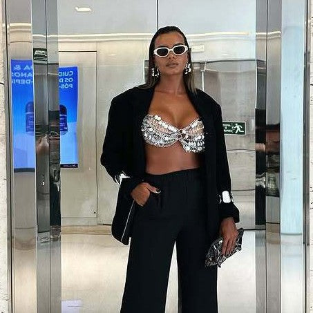 2025 L5007Y Fashion Beaded Bra Neck Top - Elegant Body Chain Vest for Women, Perfect for Parties, Festivals & Boho Outfits