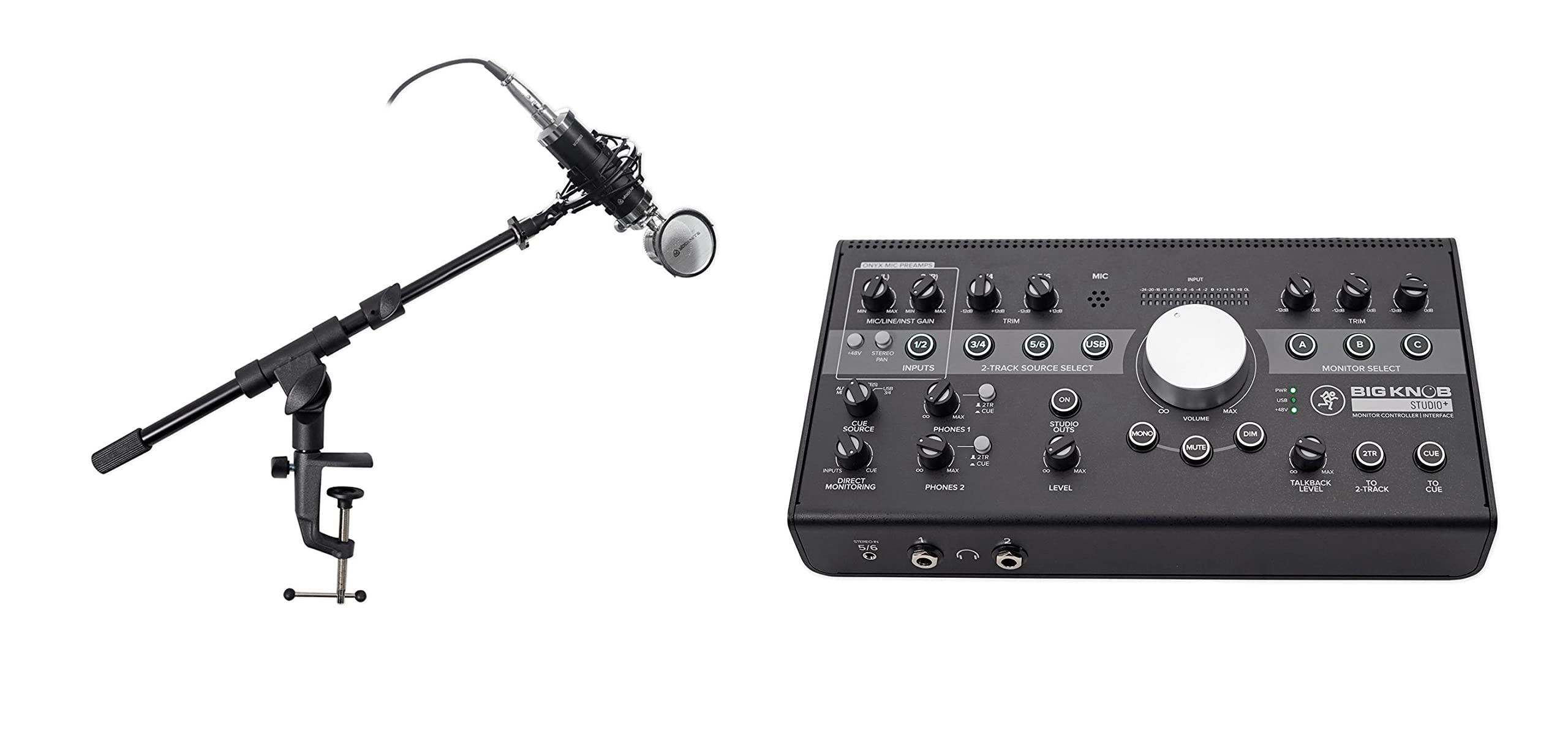 Mackie Big Knob Studio+ Plus Monitor Controller Interface with Microphone & Mic Stand - Professional Audio Mixing for Home & Recording Studios