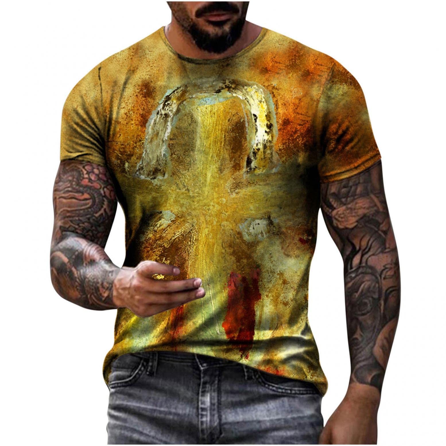 Men's Graphic Tees - Christian Faith Jesus Cross Print T-Shirt | Short Sleeve Crew Neck Casual Shirt for Men | Perfect for Church, Bible Study & Christian Events