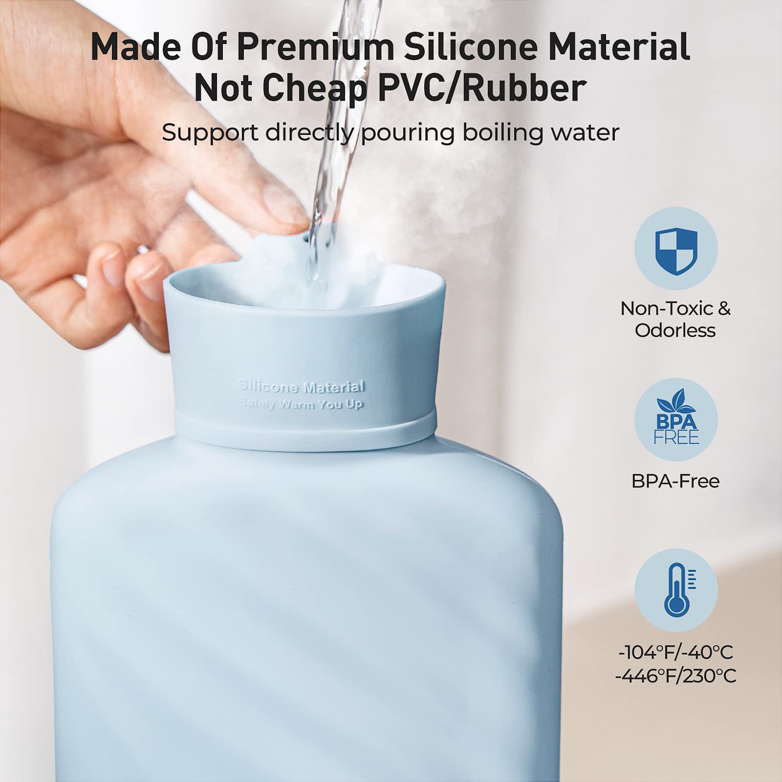 MEETRUE 1L BPA-Free Silicone Hot Water Bottle with Cover - Microwave Safe for Pain Relief, Hot & Cold Therapy - Perfect Gift for Women, Kids & Seniors - Ideal for Period Cramps, Muscle Pain & Winter Warmth