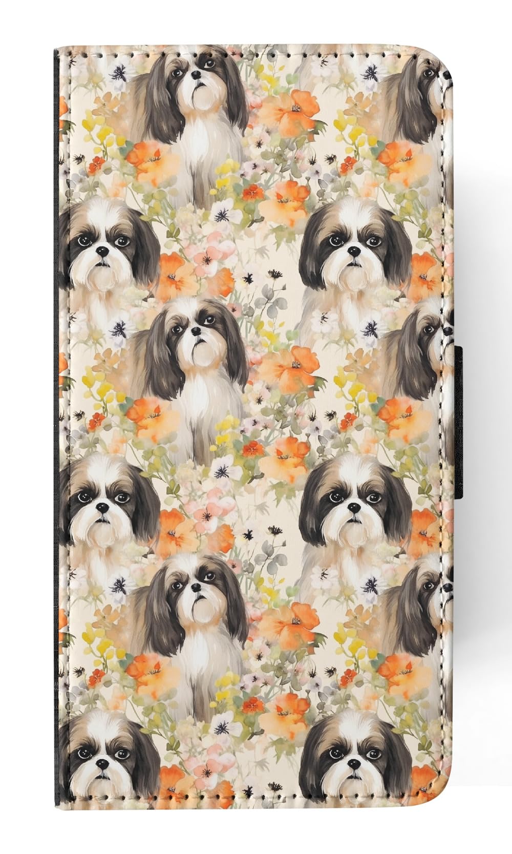 Cute Shih Tzu Puppy Dog Pattern Faux Leather Flip Wallet Phone Case for Apple iPhone 14 - Perfect for Dog Lovers, Fashion Accessory & Everyday Use