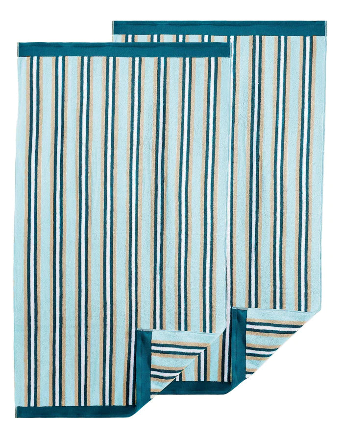 Premium Cotton Stripe 2-Piece Bath Sheet Set - Ultra Soft & Absorbent Towels for Spa, Bathroom & Beach Use