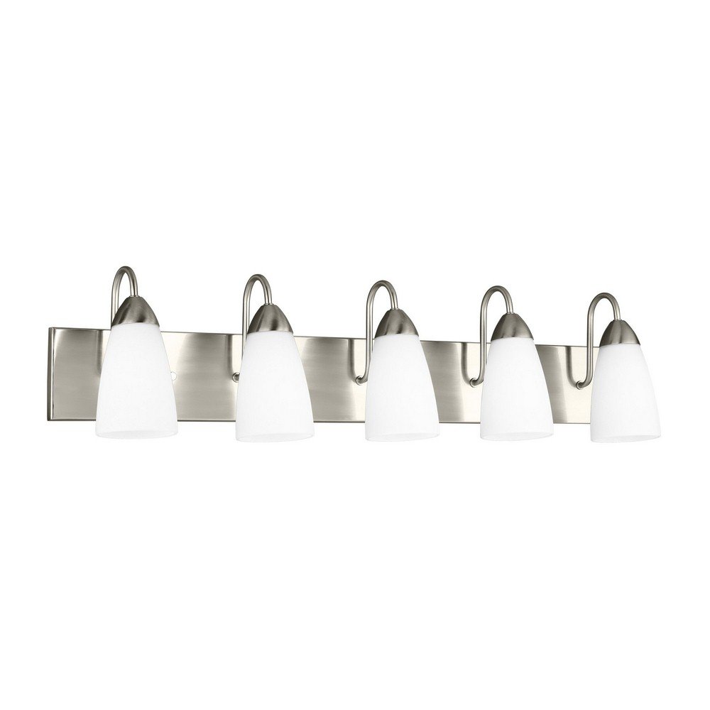 Generation Lighting 4420205EN3-962 Seville 5-Light Wall Mount Bathroom Vanity Light Fixture in Brushed Nickel - Perfect for Bathroom, Powder Room, and Dressing Area Lighting