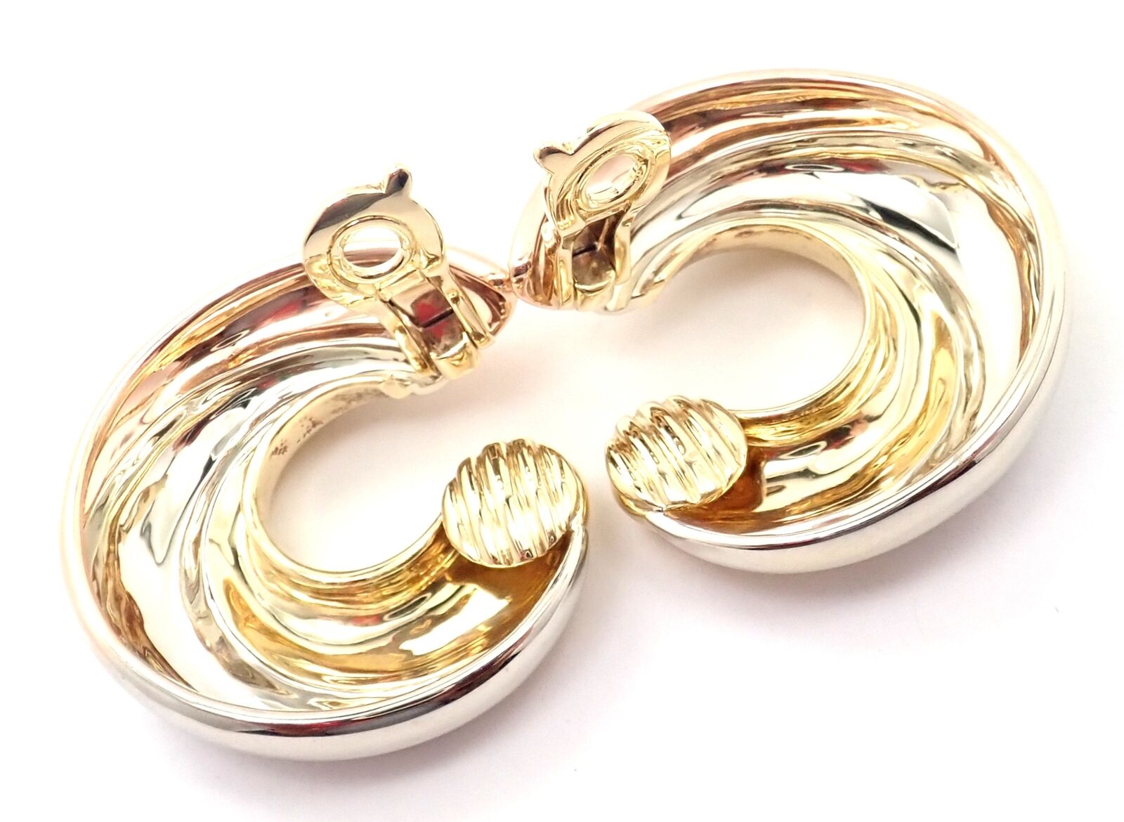 Authentic Cartier 18k Tri-Color Gold Large Trinity Swirl Hoop Earrings for Women | Luxury Jewelry Gift for Anniversary, Birthday & Special Occasions