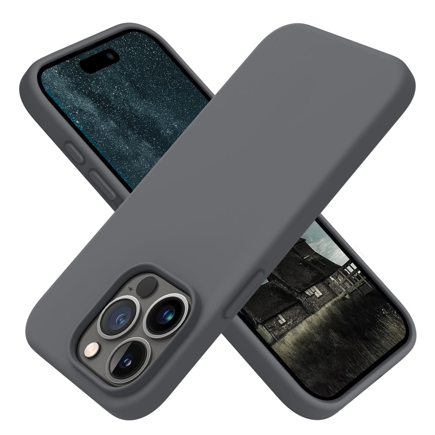 OTOFLY Premium Soft Liquid Silicone Case for iPhone 15 Pro Max - Slim Protective Cover with Silky Touch (Space Gray) | Shockproof & Scratch-Resistant | Perfect for Work, Travel & Daily Use
