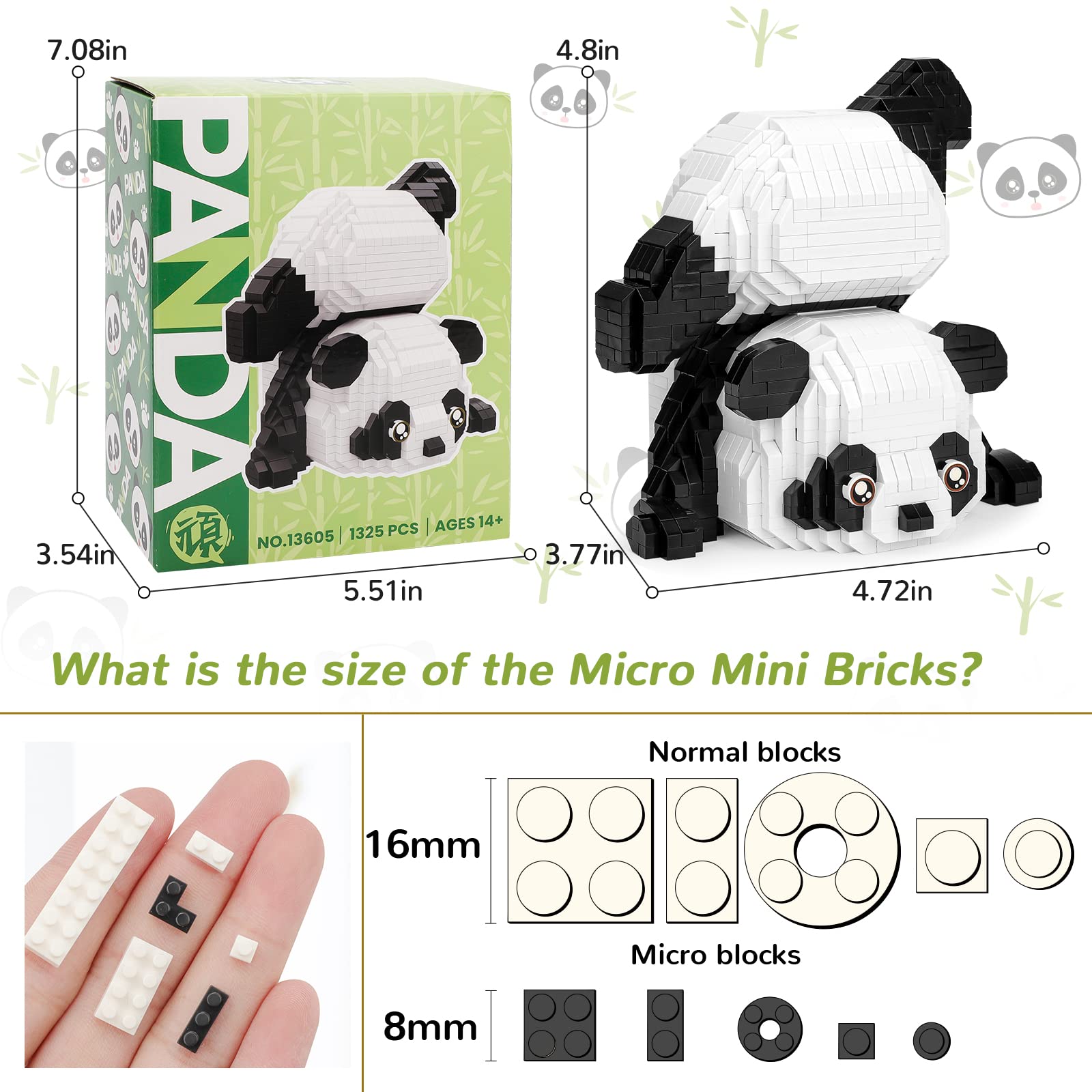 1325 PCS Micro Mini Building Blocks Set - Cute Panda Toy Bricks for Adults & Kids Ages 12-14 | Creative Party Favors, Goodie Bags & Stress Relief DIY Project | Not Compatible with LEGO