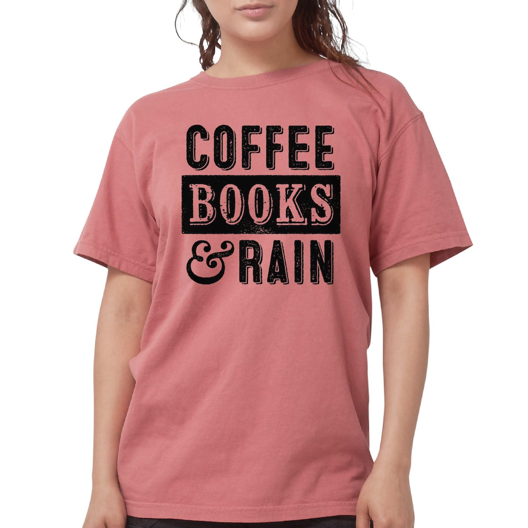 Comfort Colors Women's Coffee Books & Rain Graphic T-Shirt - Soft & Stylish Casual Wear for Coffee Lovers, Bookworms & Rainy Days