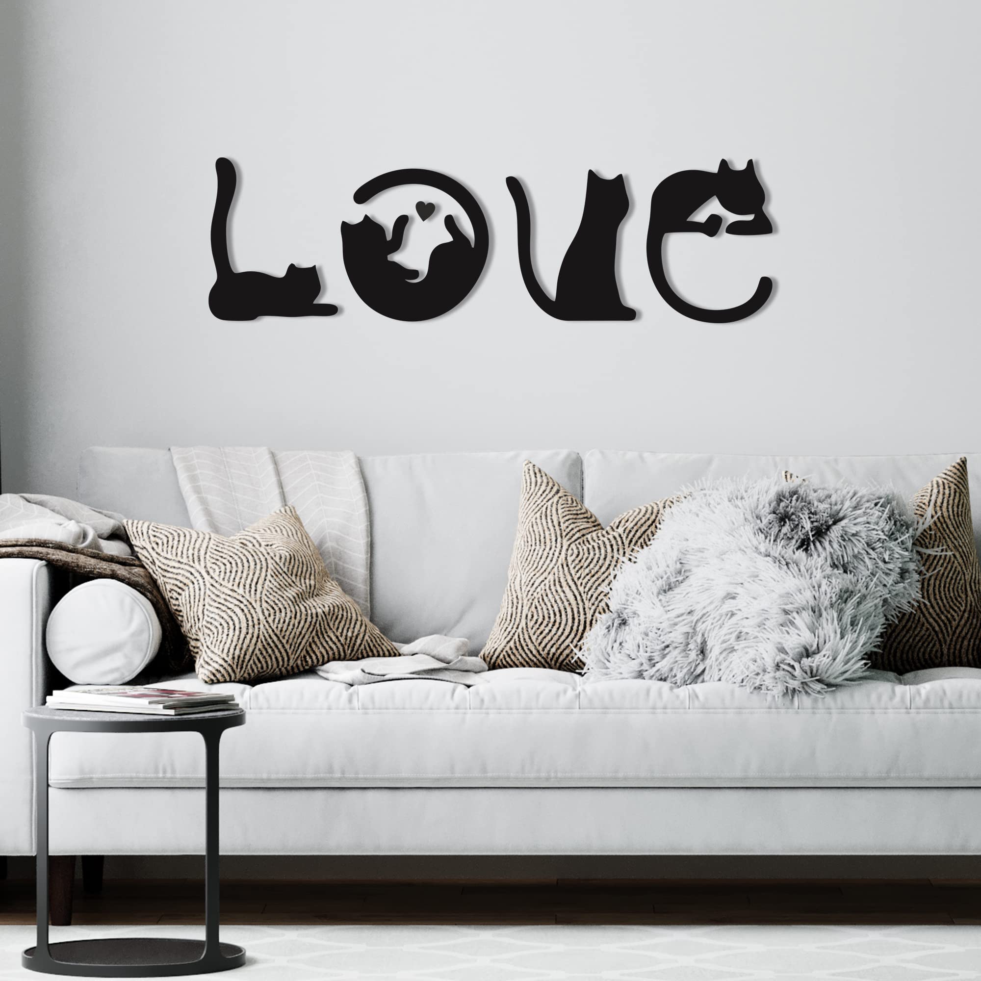 4pcs Black Cat Wall Decor - Love Themed Wooden Cat Art for Home, Perfect for Living Room, Bedroom & Kitchen - Ideal Gift for Cat Lovers - Enhance Your Home Decor with Charming Feline Accents