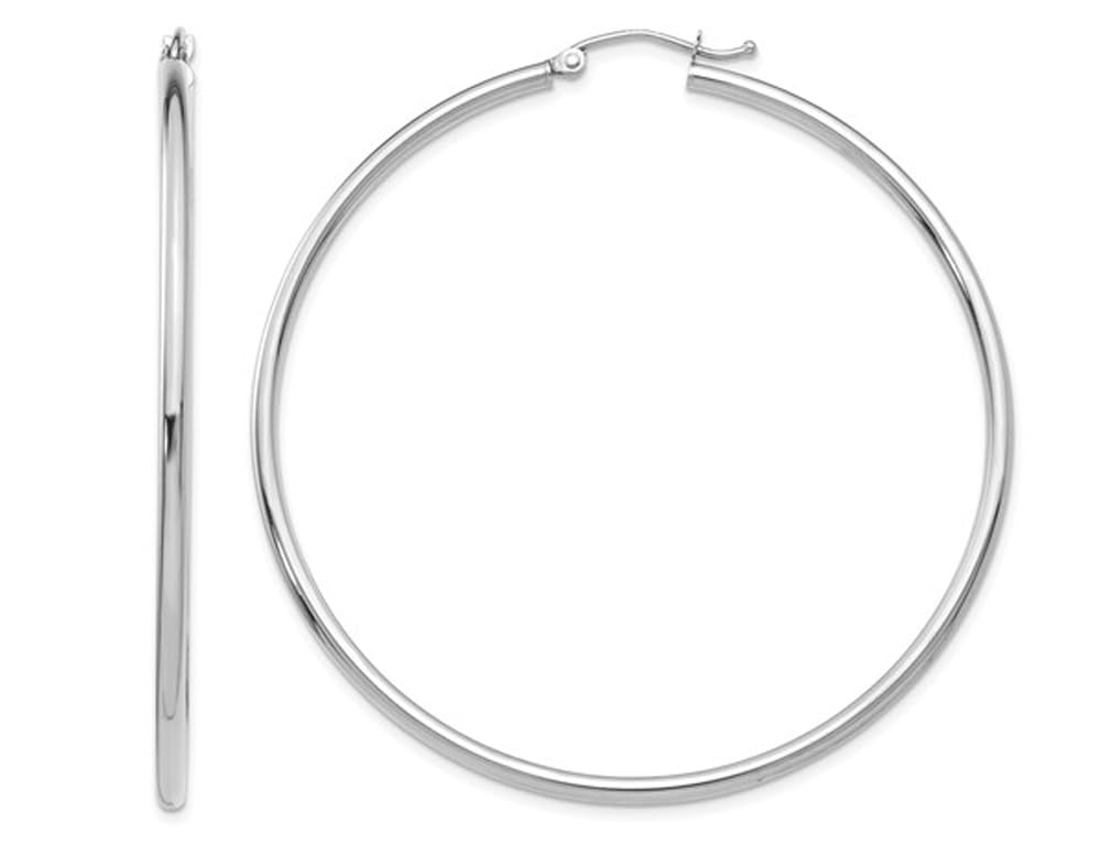 14K White Gold Hoop Earrings for Women - 2 Inch (50mm) Classic Large Round Earrings - Perfect for Everyday Wear, Parties & Special Occasions
