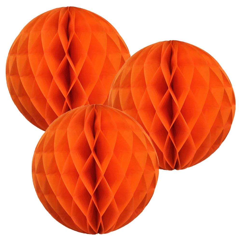 3 Pack Orange Honeycomb Paper Ball Decorations - 8 Inch (20cm) Party Supplies for Wedding, Birthday, Christmas & Baby Shower Decor | Perfect for Ceiling, Wall & Table Centerpieces