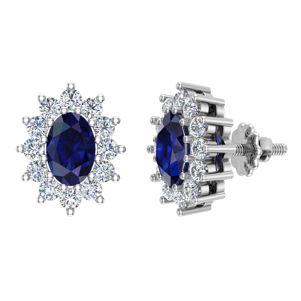 14K Gold Blue Sapphire Earrings for Women - 1.50 Carat September Birthstone Stud Earrings - Perfect Gift for Birthday, Anniversary & Special Occasions