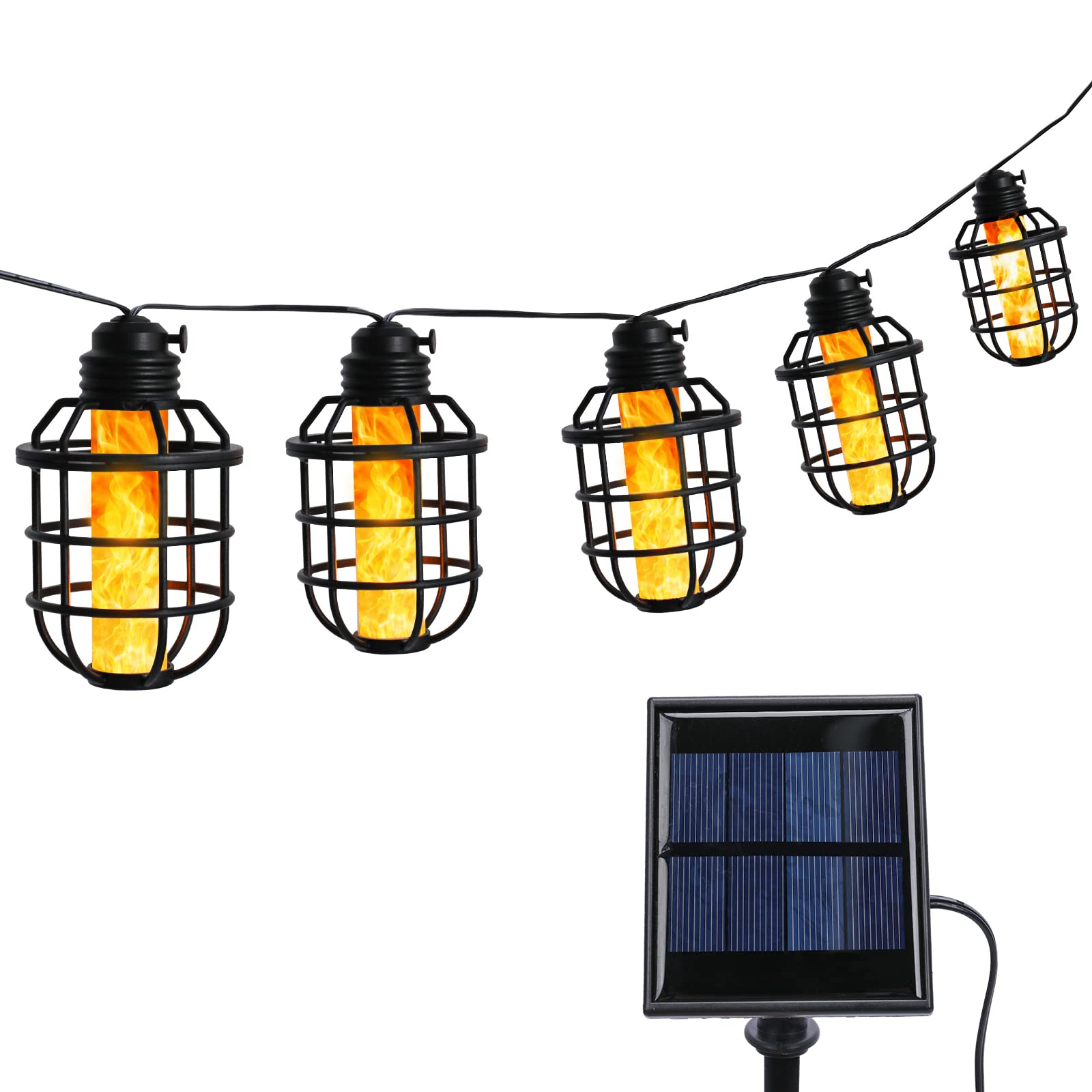 Vigdur 20Ft Solar String Lights with Flickering Flame Effect - Waterproof Outdoor LED Fairy Lights for Garden, Backyard, Patio - Perfect for Halloween Decor, Party Lighting & Nighttime Ambiance
