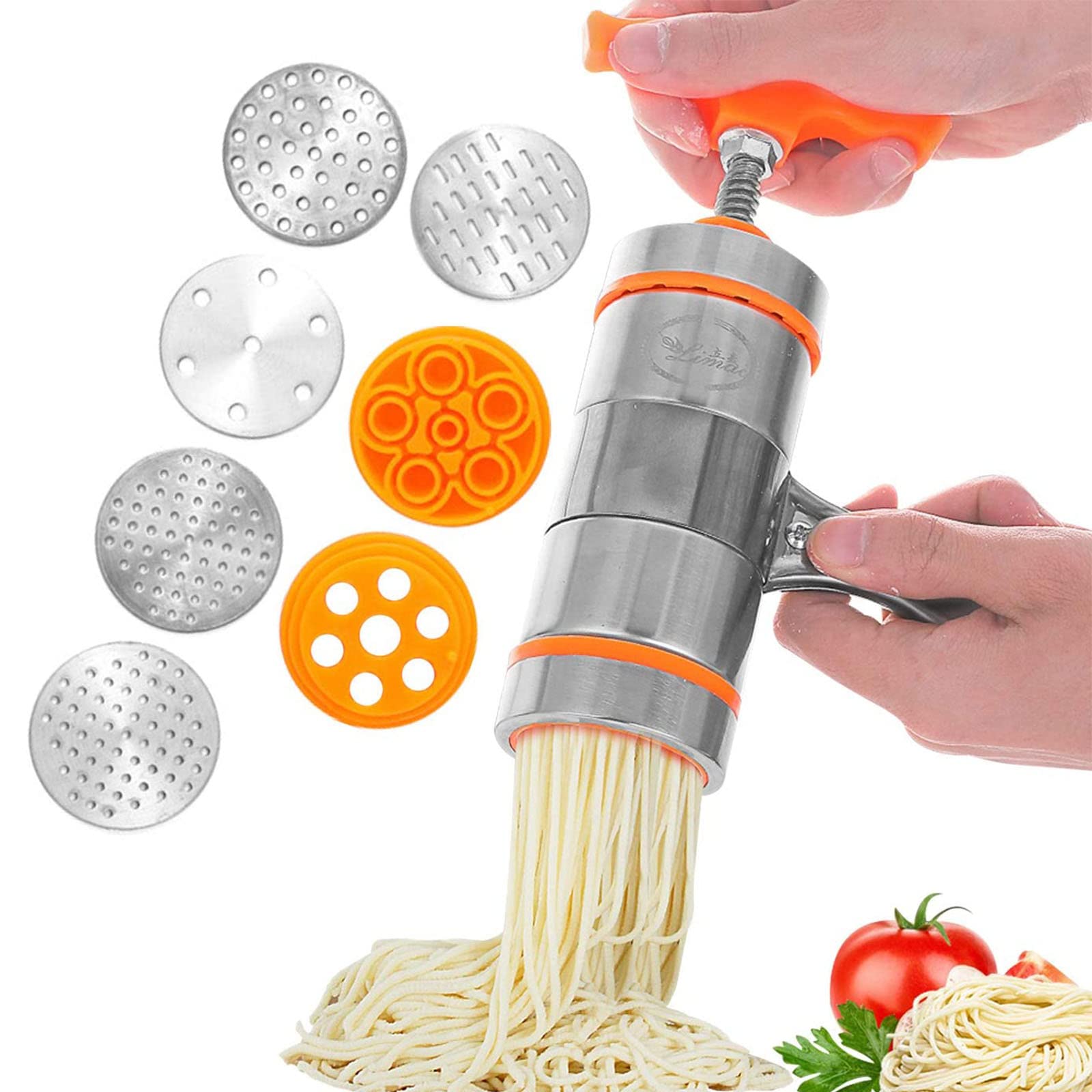 Stainless Steel Manual Pasta Maker Machine with 7 Interchangeable Molds - Hand Crank Noodle Press for Homemade Pasta, Ravioli & Dumplings - Perfect for Italian Cuisine, Family Cooking & Restaurant Use