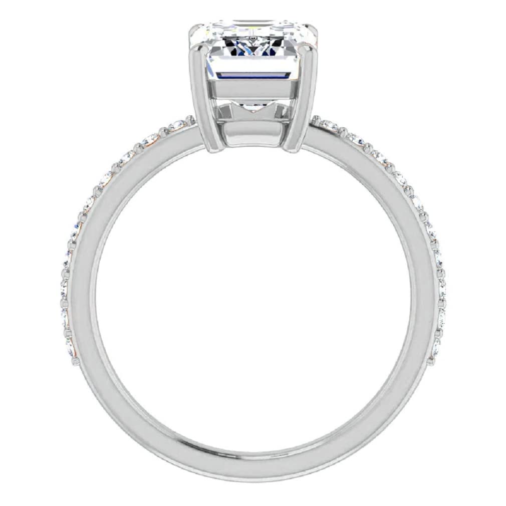 10K Solid White Gold Handmade Engagement Ring for Women - 2.0 CT Emerald Cut Moissanite Diamond Solitaire Wedding Band Set - Perfect for Proposals, Anniversaries & Bridal Jewelry Gifts