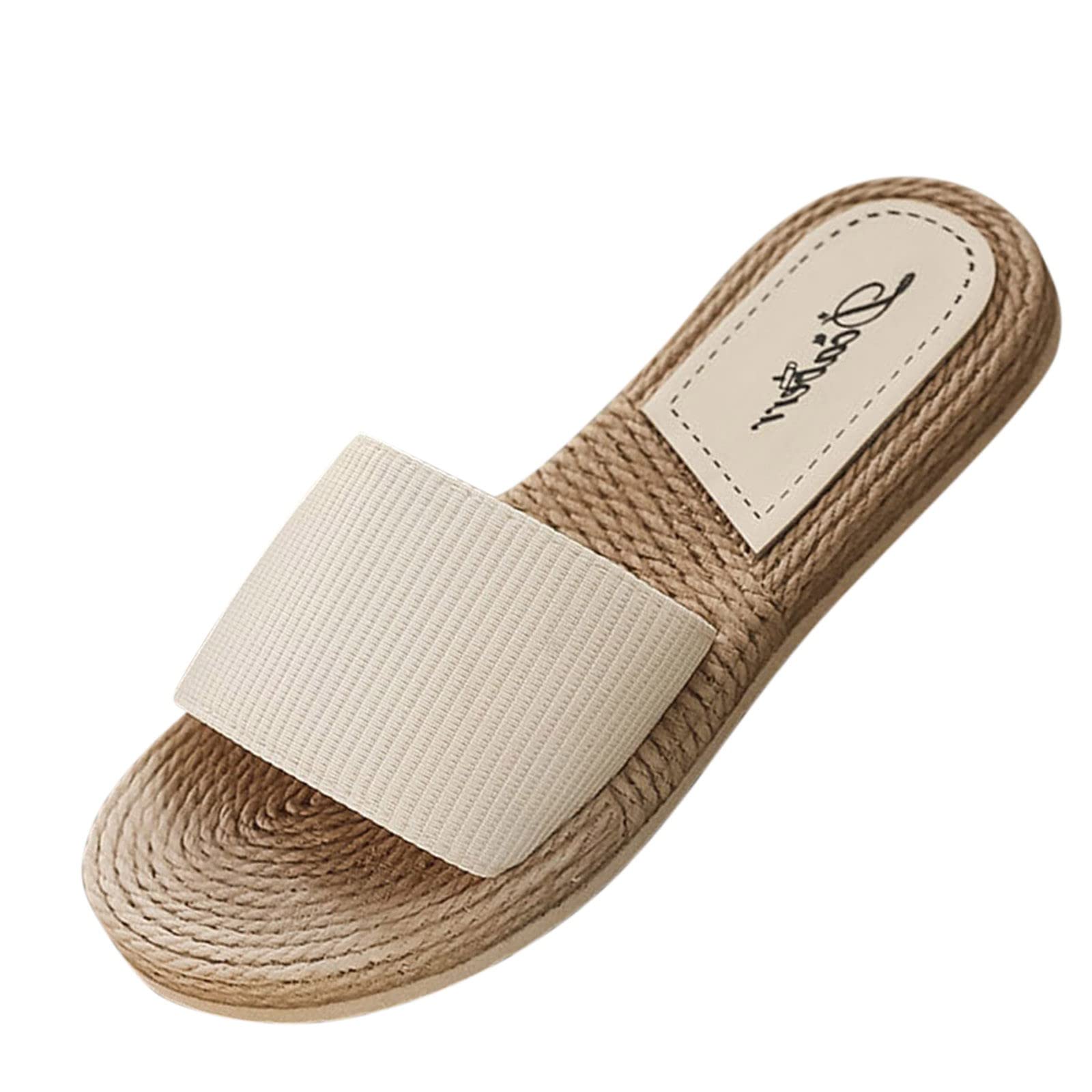 Women's Summer Beach Slippers - Casual Flat Sandals for Outdoor & Home (Beige, Size 8)