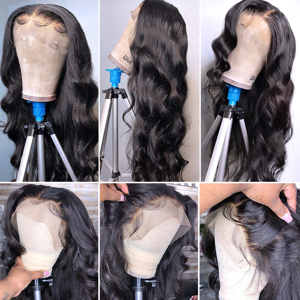 Jet Black 360 Lace Front Wig Human Hair 10A Brazilian Human Hair Wigs for Black Women with Baby Hair Body Wave #1 Color Small Cap 12